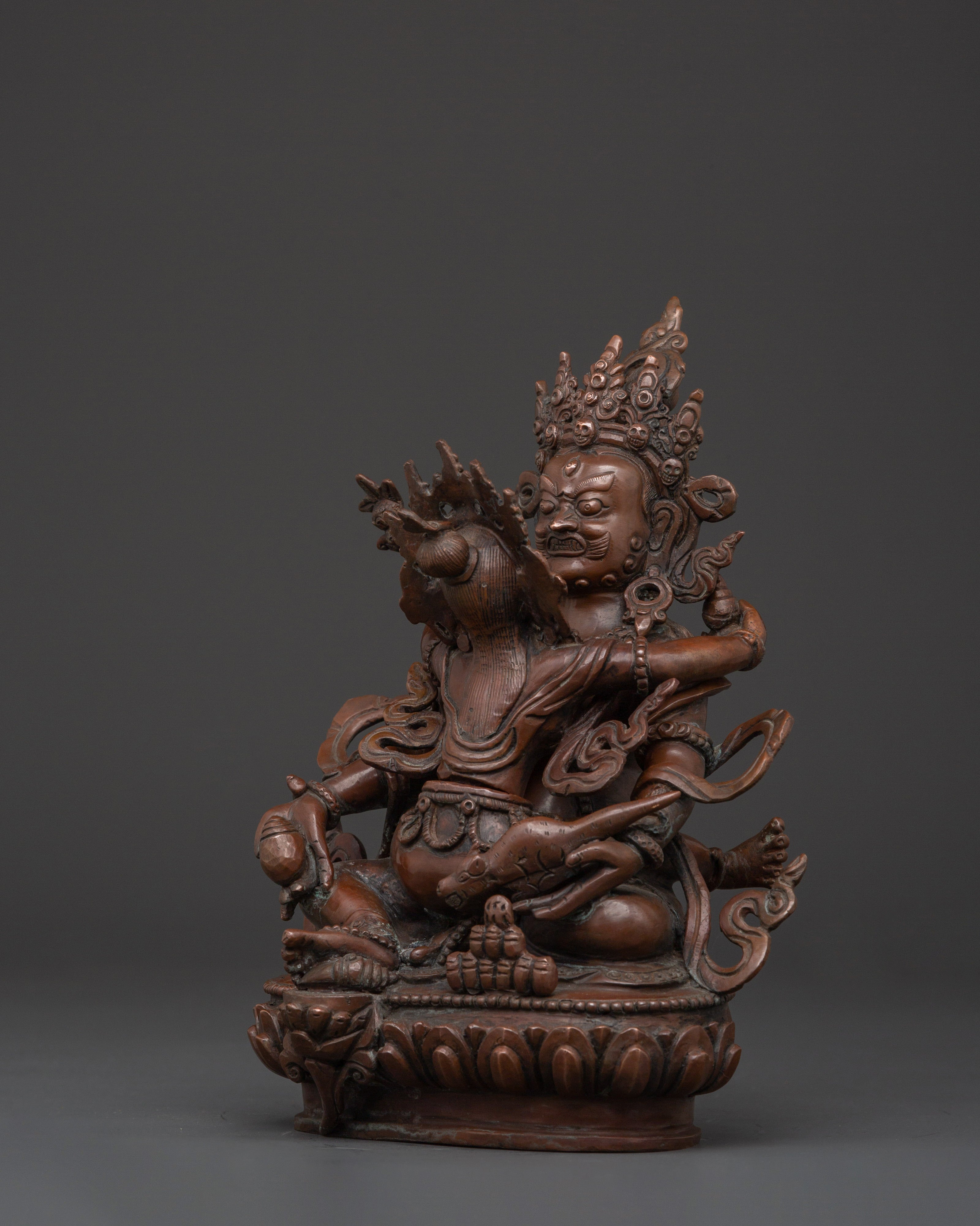 Tibetan Dzambhala Statue with Consort | Handmade Oxidized Copper Sculpture