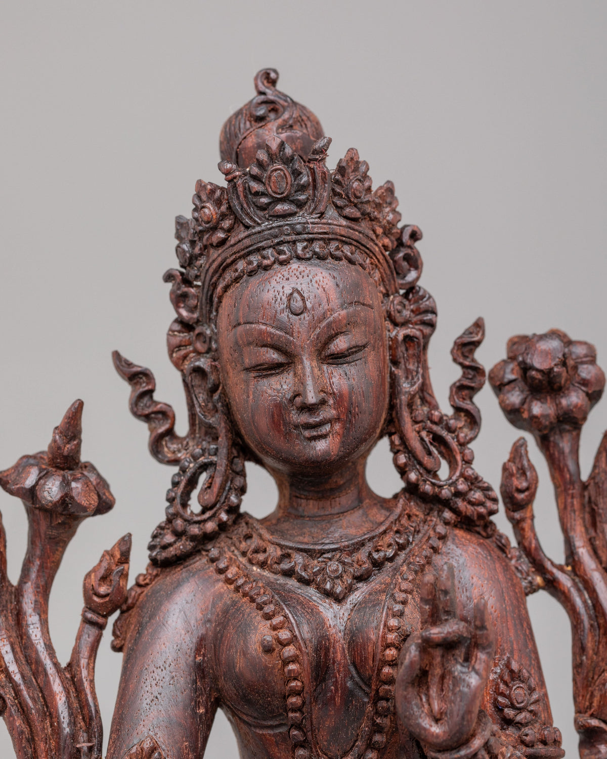Handcarved Wooden Green Tara Altar Statue | Buddhist Goddess of Compassion