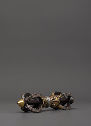 Iron Vajra with Silver & Brass Inlay | Handcrafted Tibetan Ritual Dorje