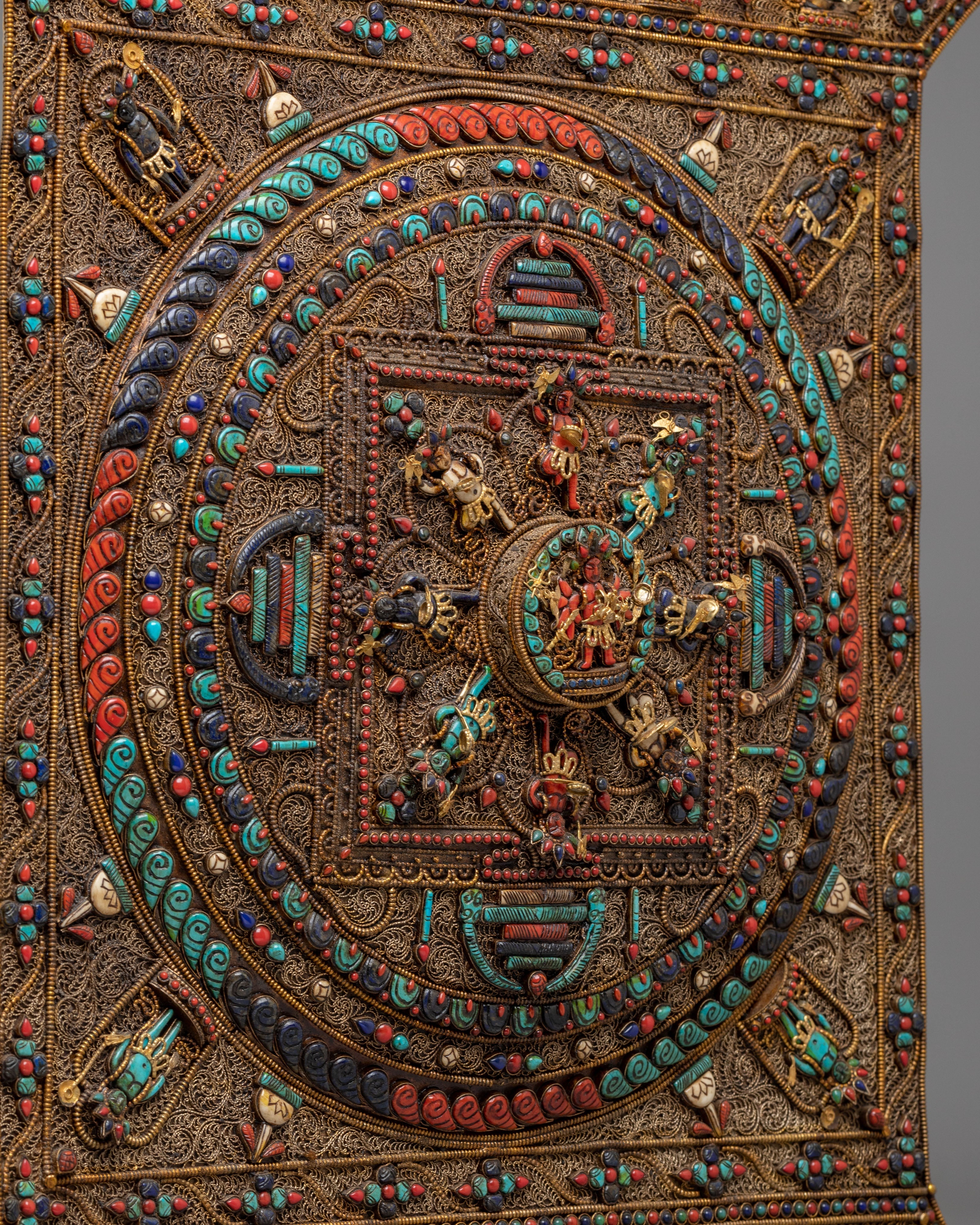 Tibetan Mandala Metal Thangka | Silver Filigree Buddhist Wall Art