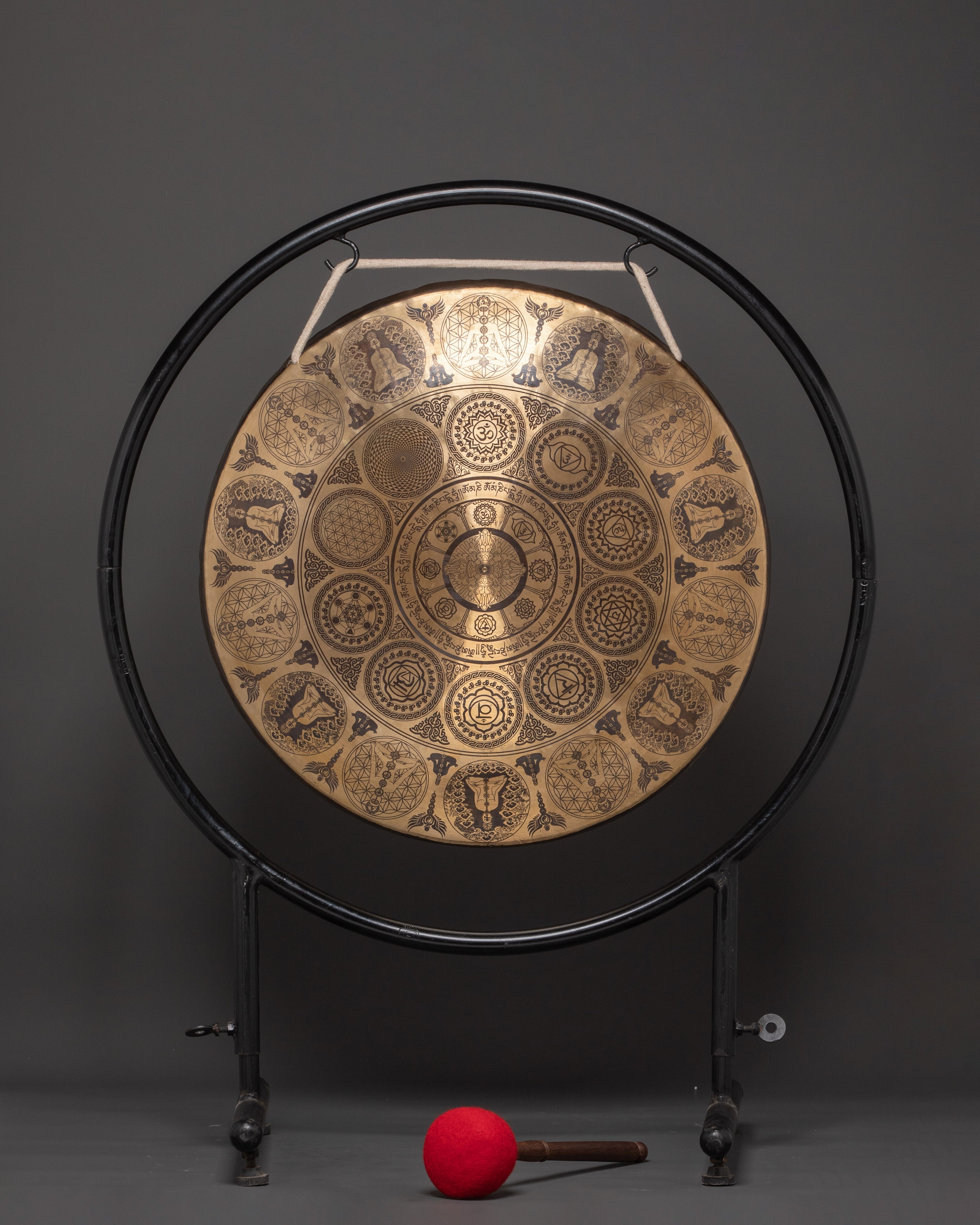 Handcrafted Sound Healing Gong | Engraved Brass Mandala Gong with Buddha Design