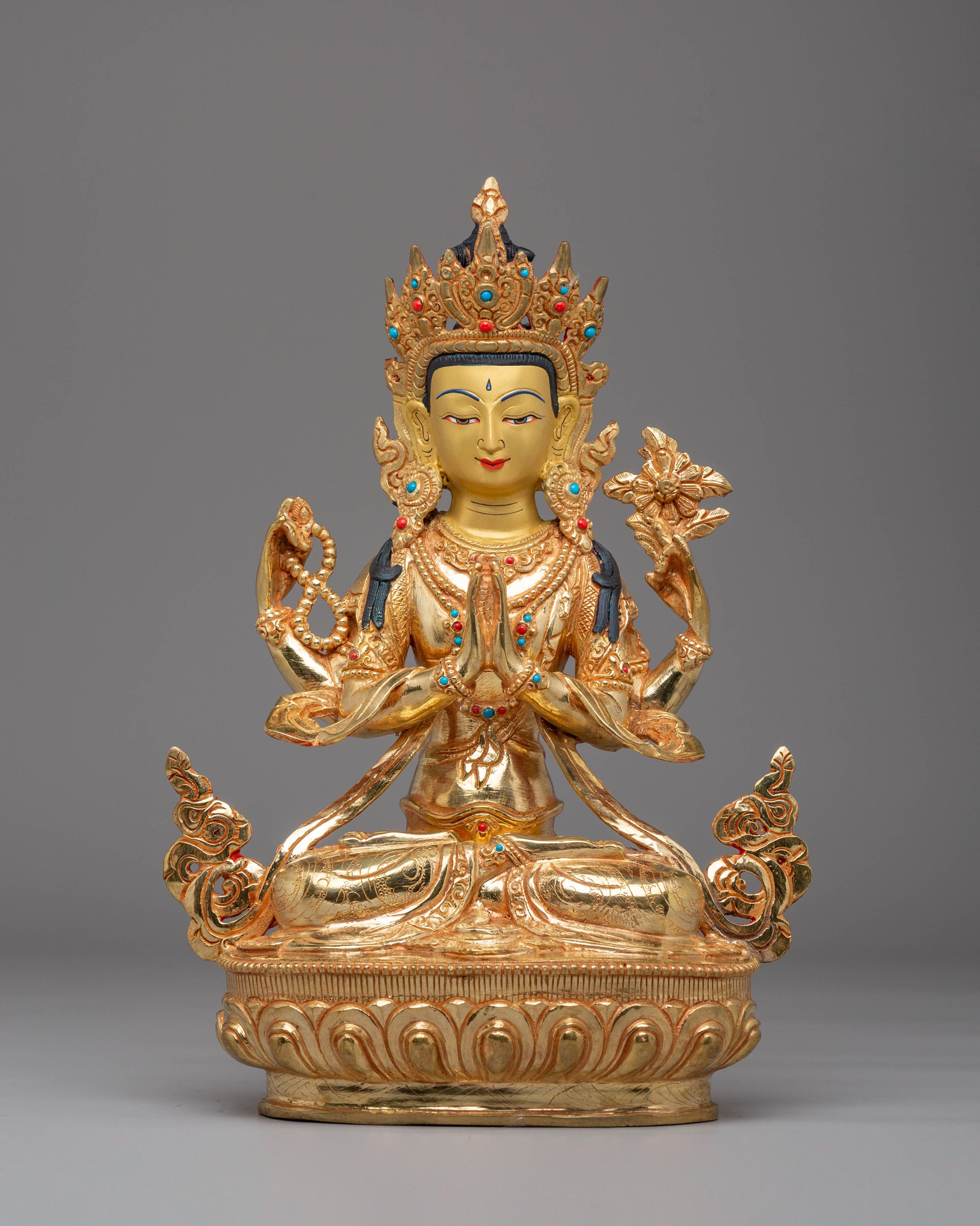 Handcrafted Golden Statue of Buddha Dharma Sangha | Tibetan Buddhism Artwork