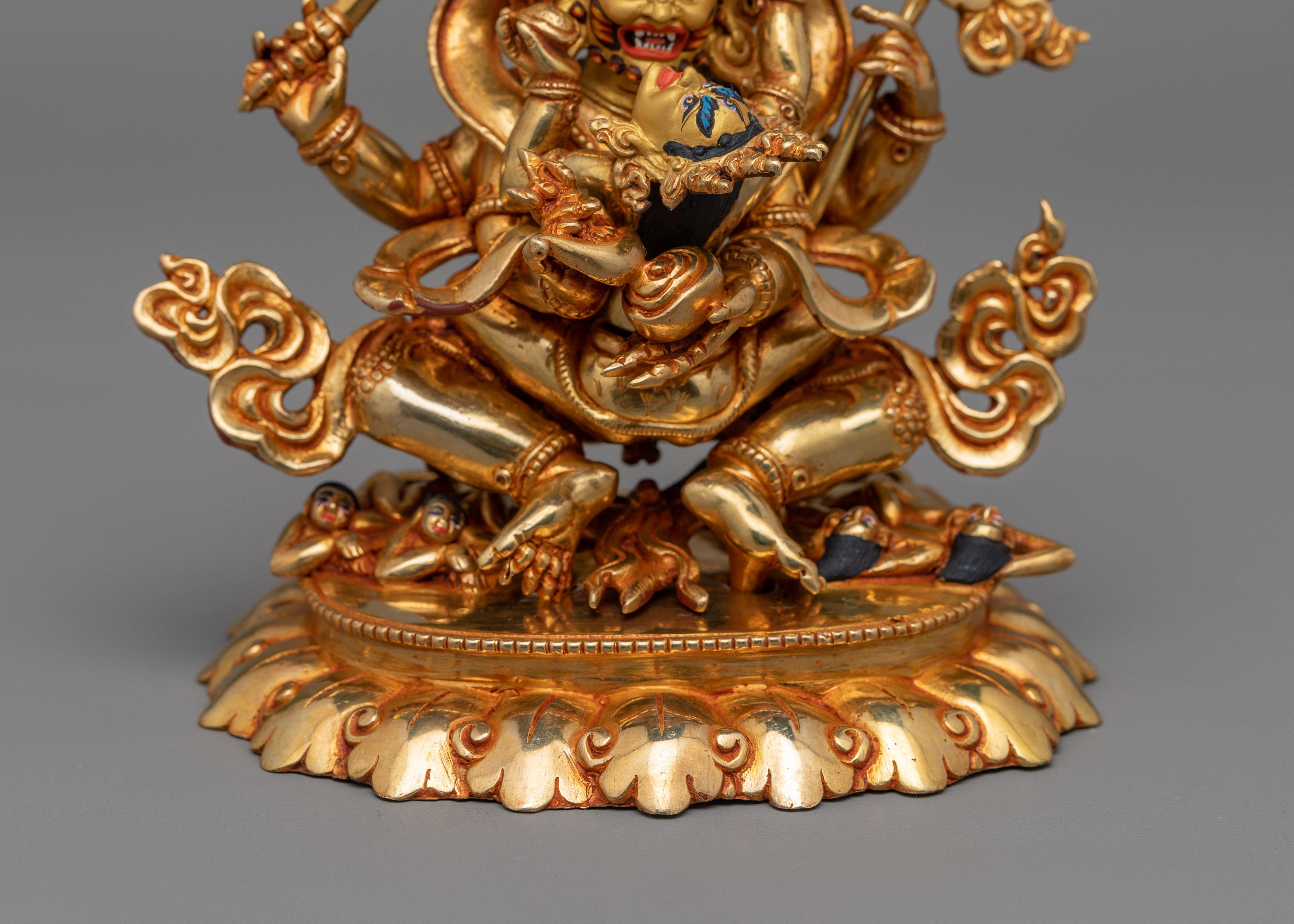 Four Armed Mahakala Mantra Statue | 24k Gold Gilded Artwork