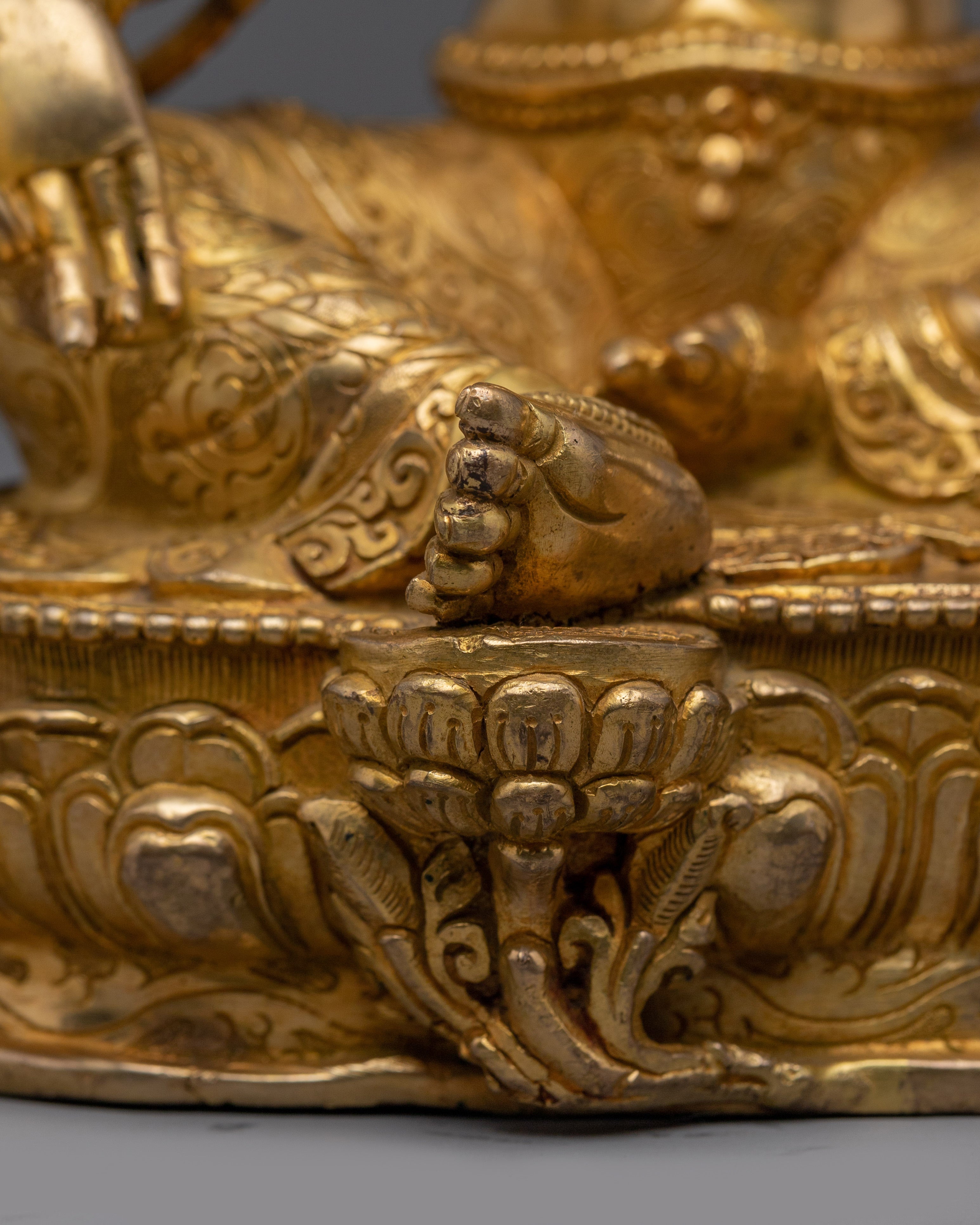 Green Tara Statue in Gold And Gemstones | Copper Deity for Healing