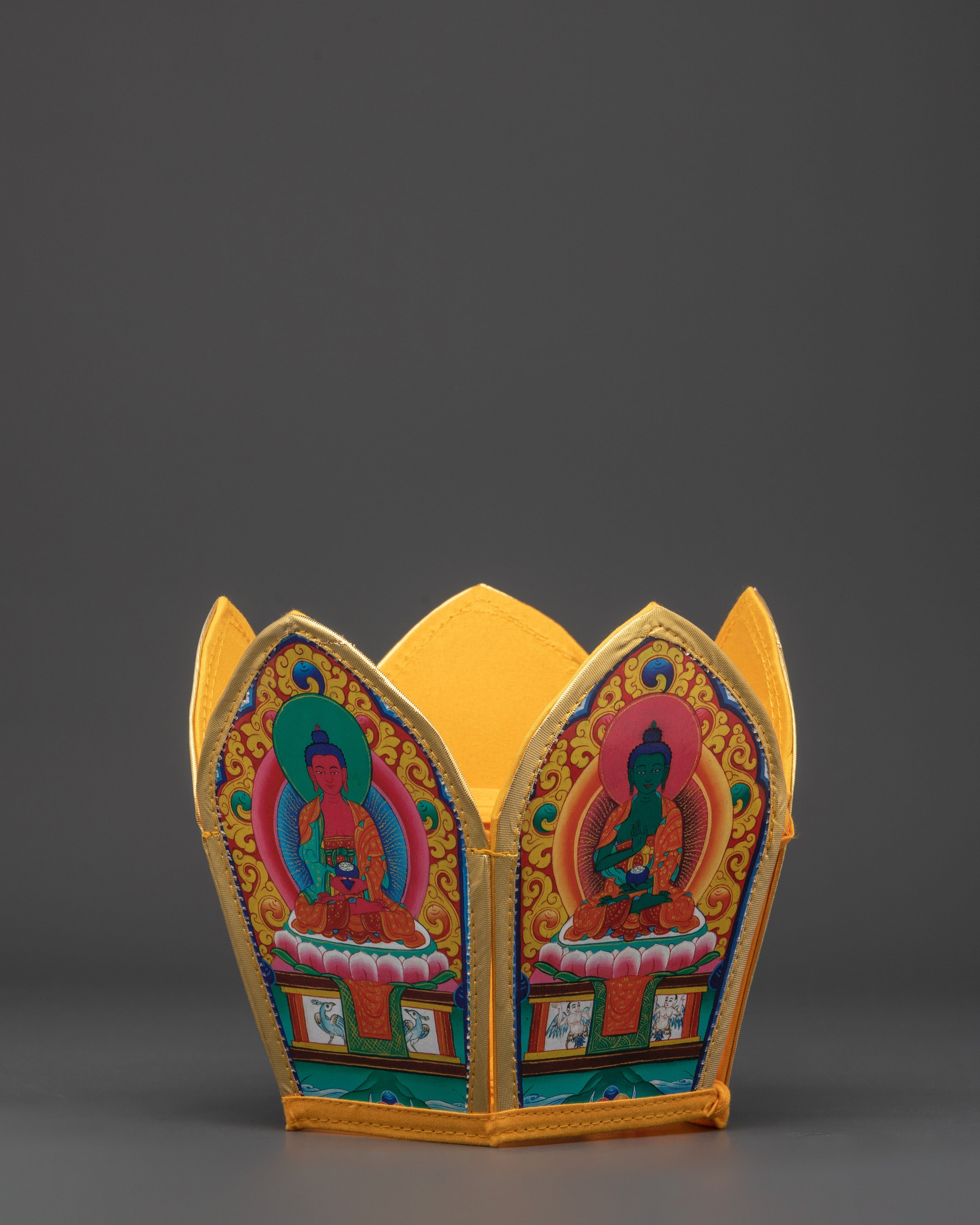 Five Dhyani Buddhas Ritual Crown | Tibetan Buddhist Headpiece in Cloth for Puja