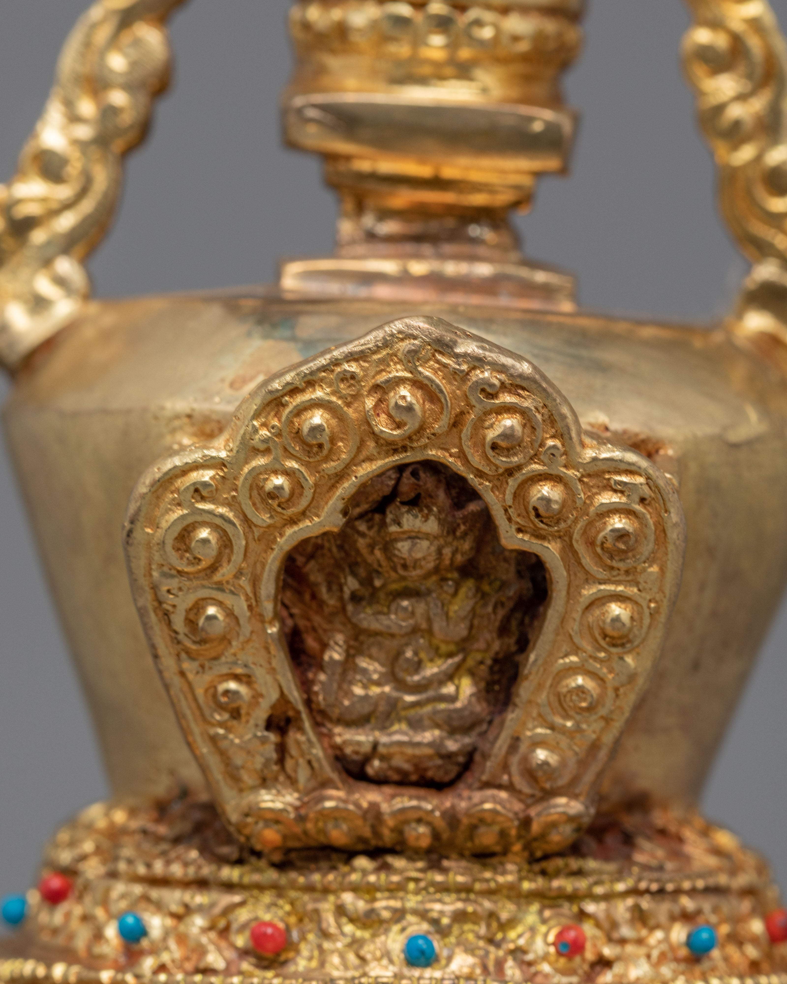 Handcrafted Tibetan Ritual Stupa | Sacred Buddhist Gold Plated Shrine