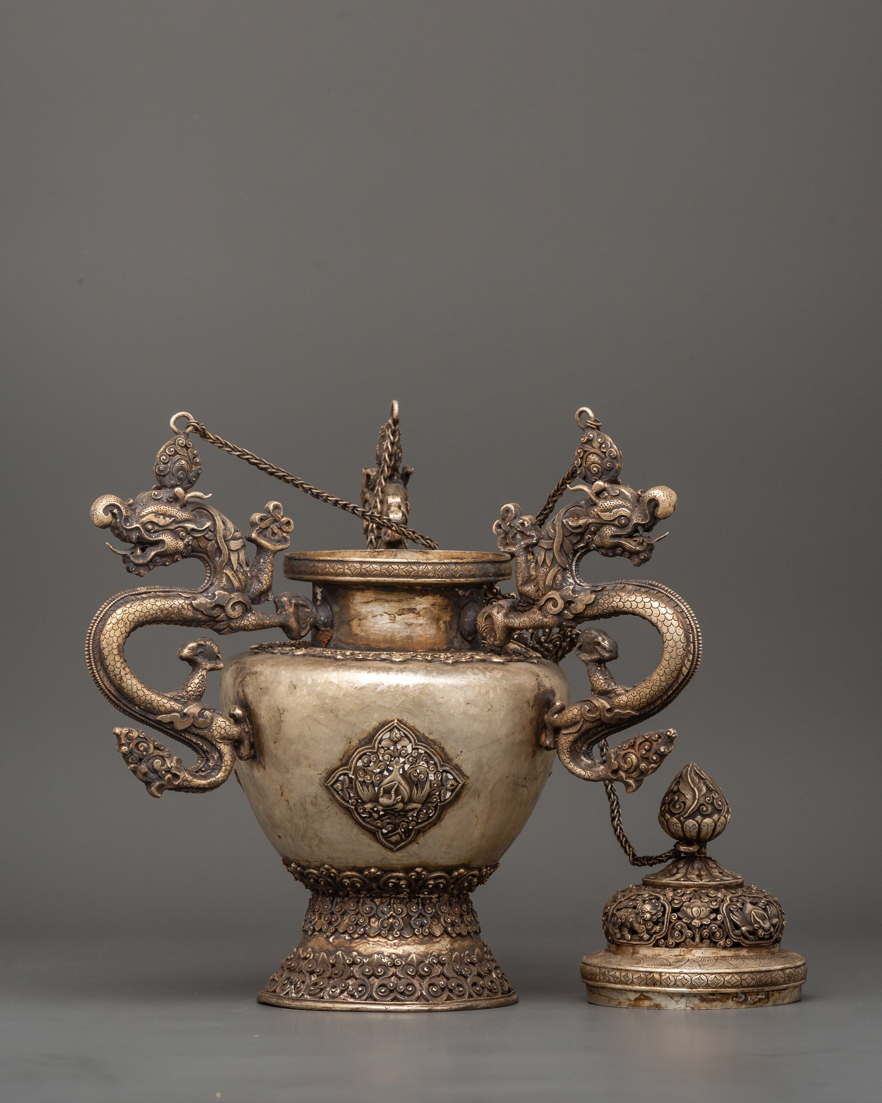 Hanging Ritual Item Tibetan Incense Burner | A Sacred Ritual Item in Pure Silver