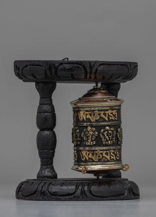 Tibetan Prayer Wheel with Intricate Mantra Design | Buddhist Spiritual Tool and Decor