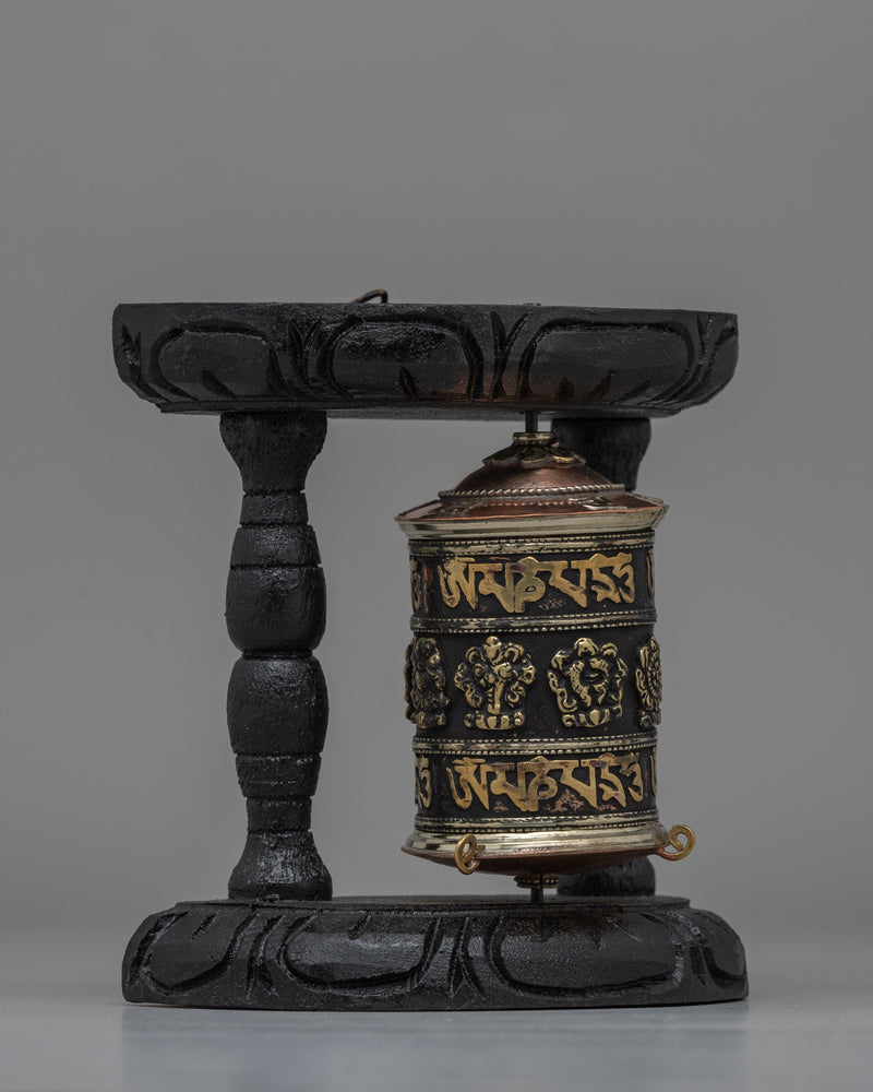 Tibetan Prayer Wheel with Intricate Mantra Design | Buddhist Spiritual Tool and Decor