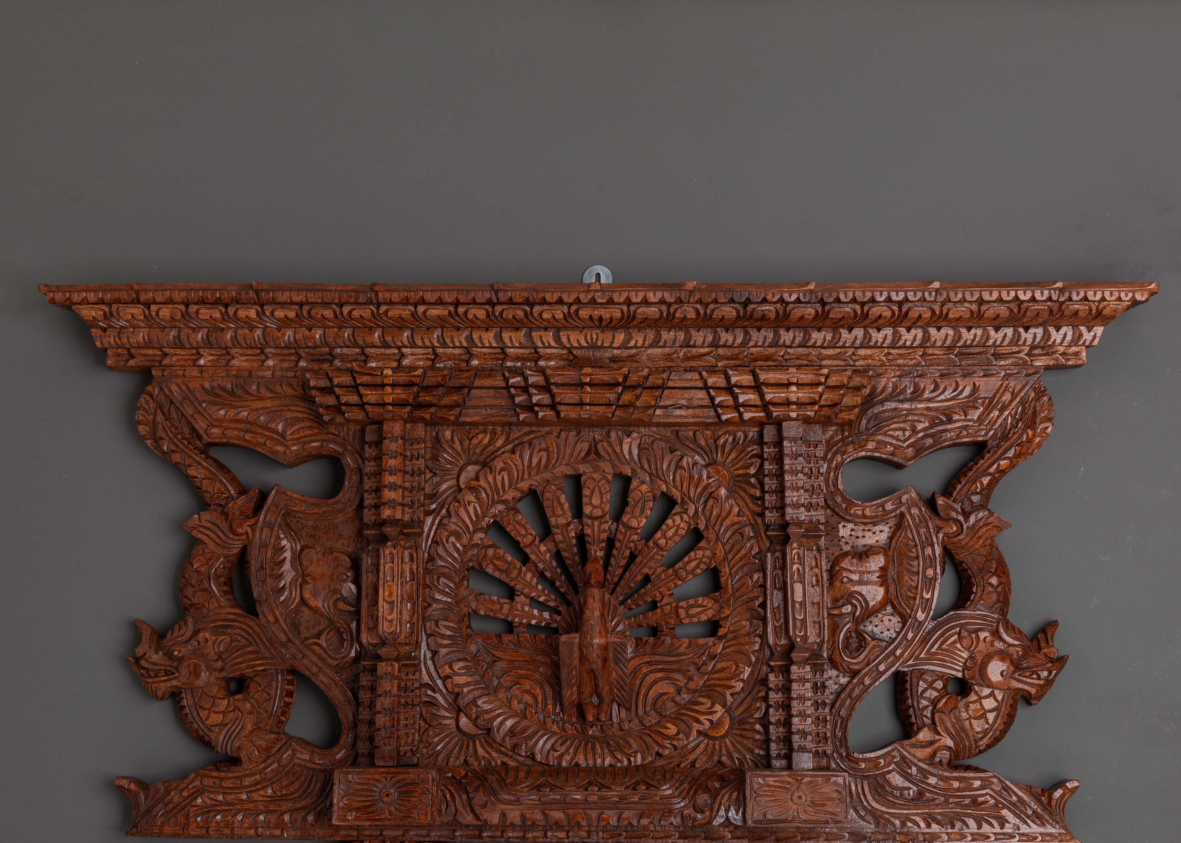 Hand-Carved Peacock Adina Wood Wall Art | Traditional Home Decor Sculpture