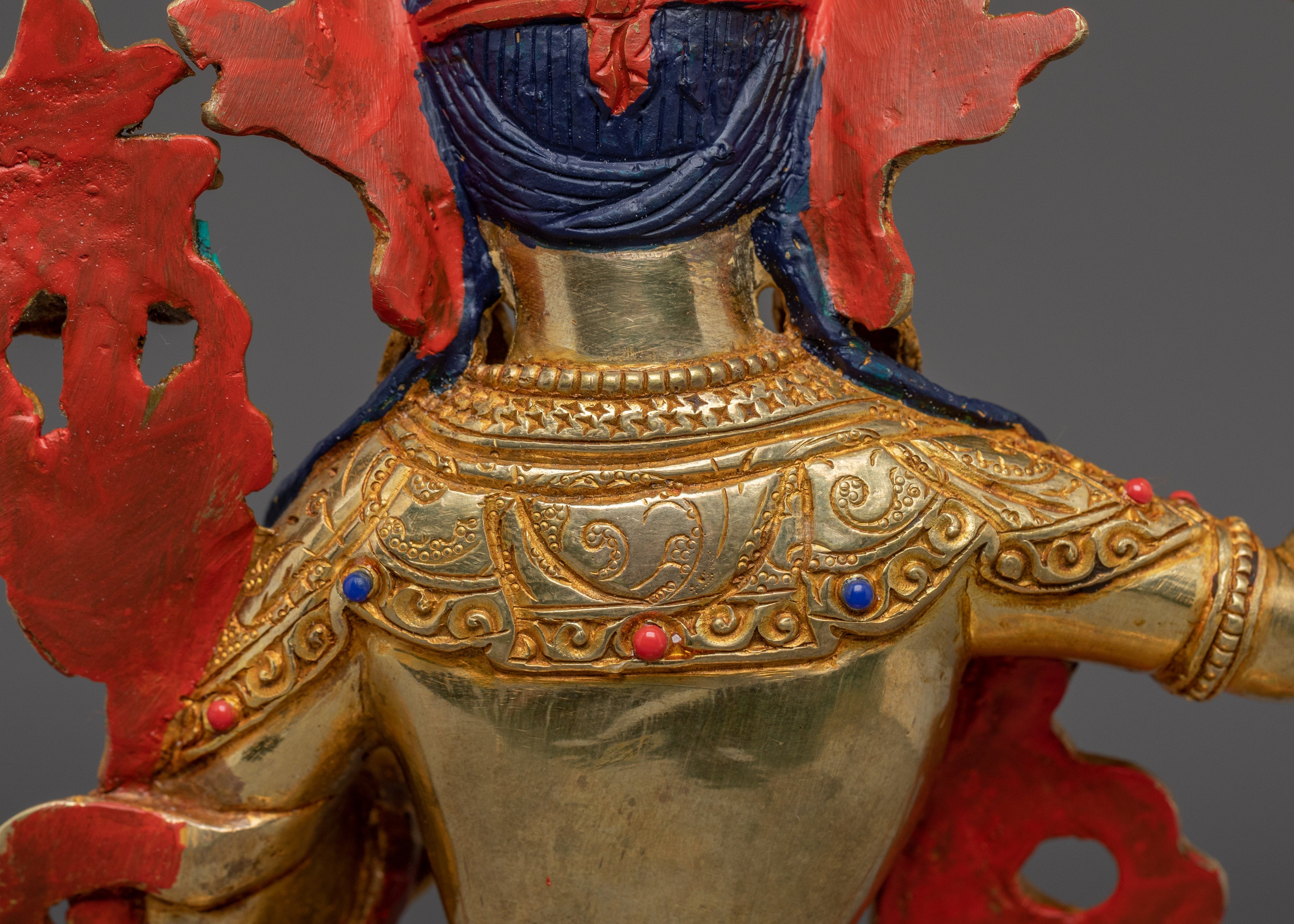 Handmade Manjushri Buddhist Sculpture | Gold Plated Manjushri Statue | Copper & Brass