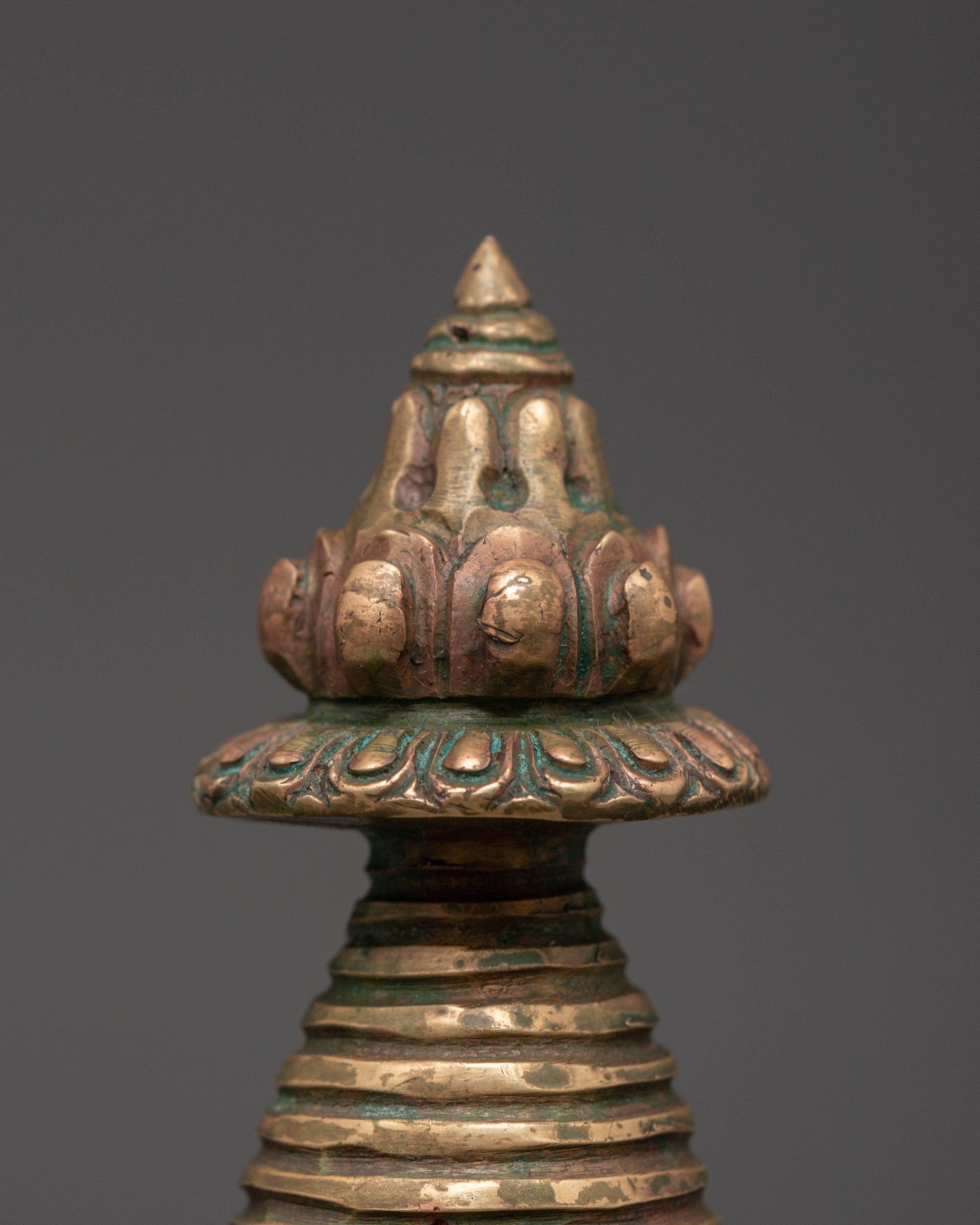 Copper Stupa with Antique Finish | Tibetan Spiritual Decor