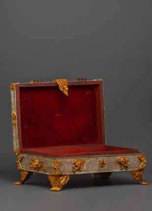 Buddhist Ritual Treasure Box | Silver & Gold Plated Sacred Altar Box