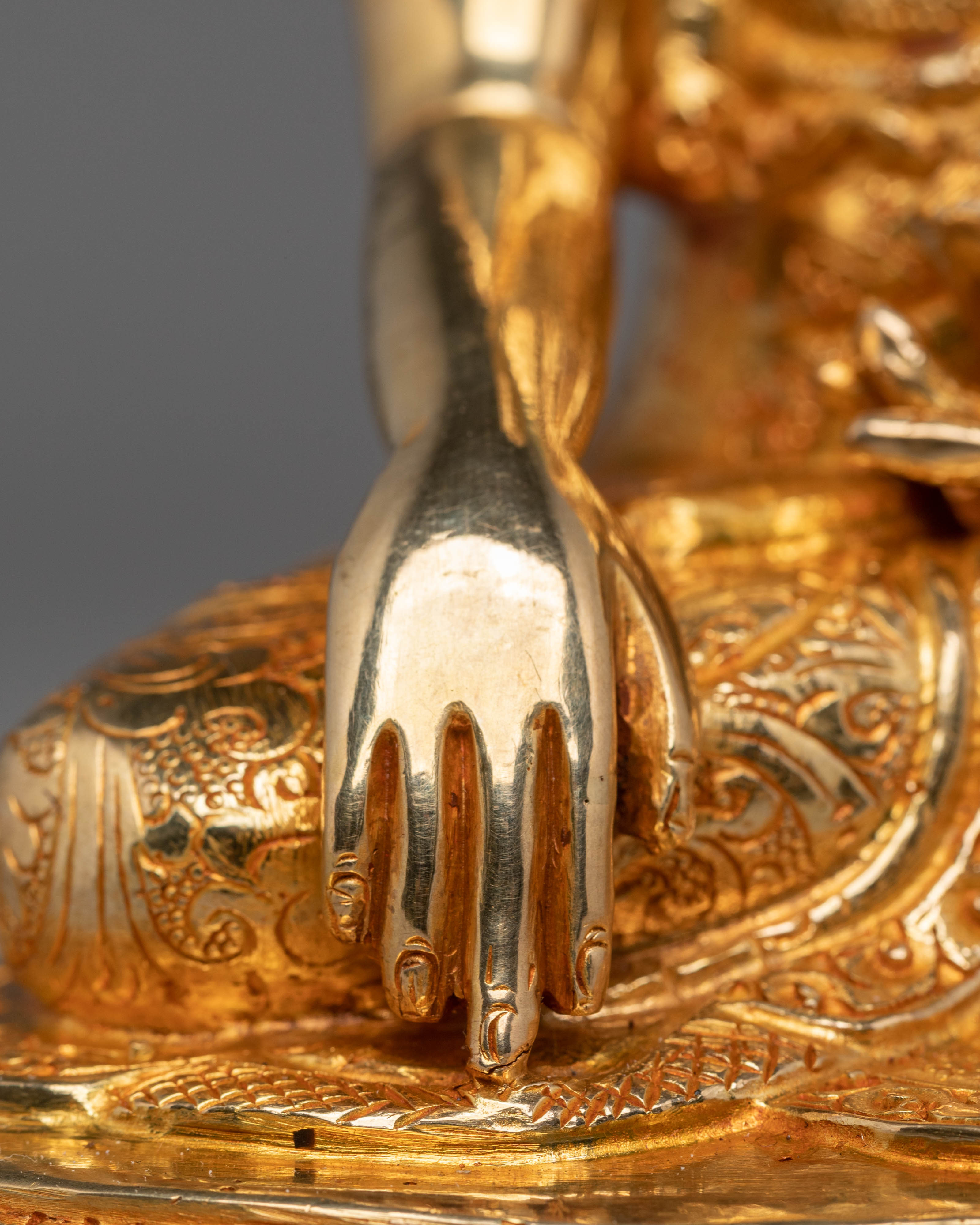 Shakyamuni Buddha Handmade Sacred Statue | Gold Plated Copper Figurine