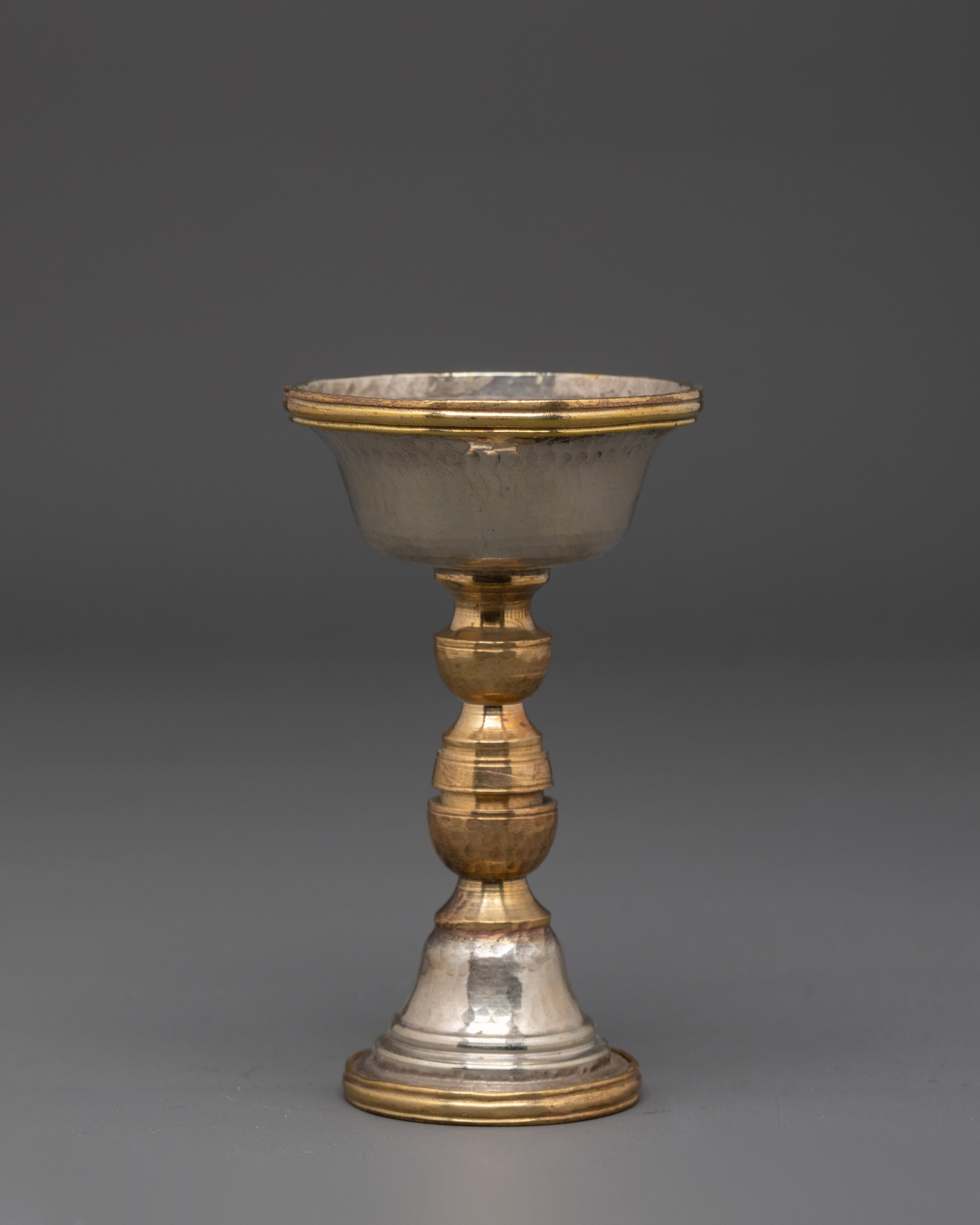 Handmade Serkyem Set for Offering | White Metal and Copper Buddhist Offering Vessel