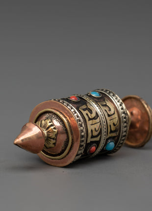 Handmade Buddhist Spinning Mantra Wheel with Copper and Brass Body