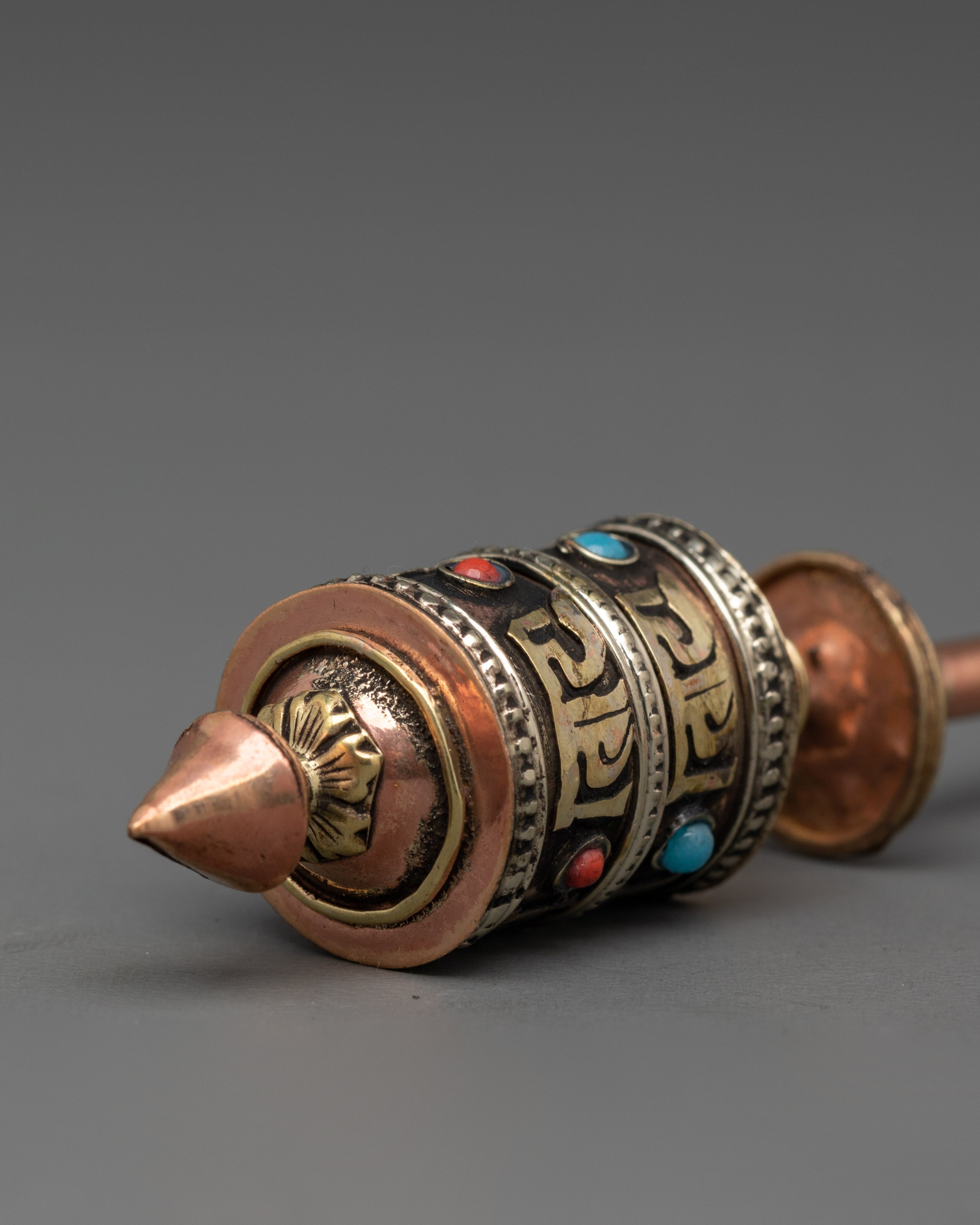 Handmade Buddhist Spinning Mantra Wheel with Copper and Brass Body