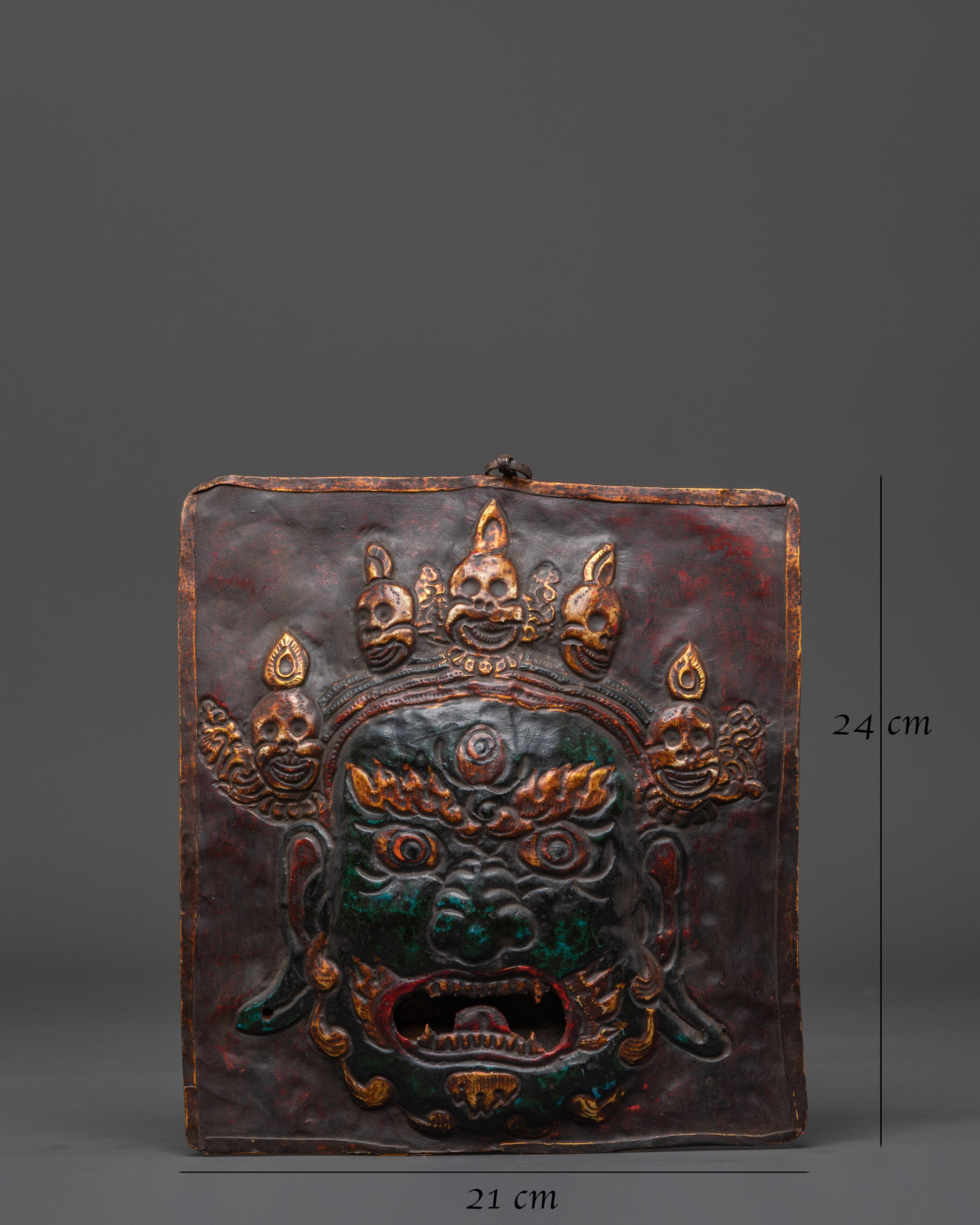 Buddhist Mahakala Wall Hanging Art | Handcrafted Brass Decor with Skull Motifs