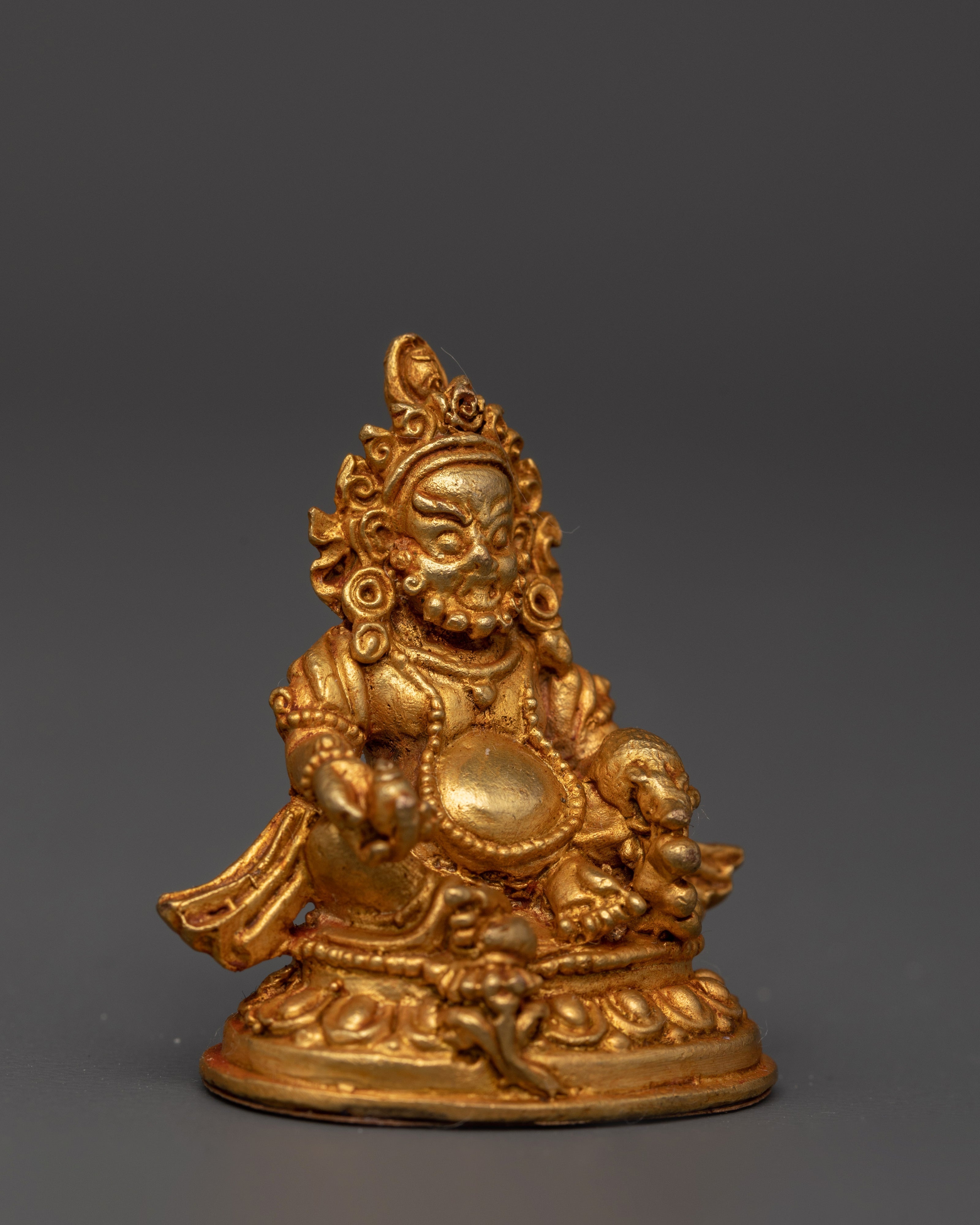 Mini Dzambhala Statue in Gold-Plated Copper | Tibetan Wealth Deity