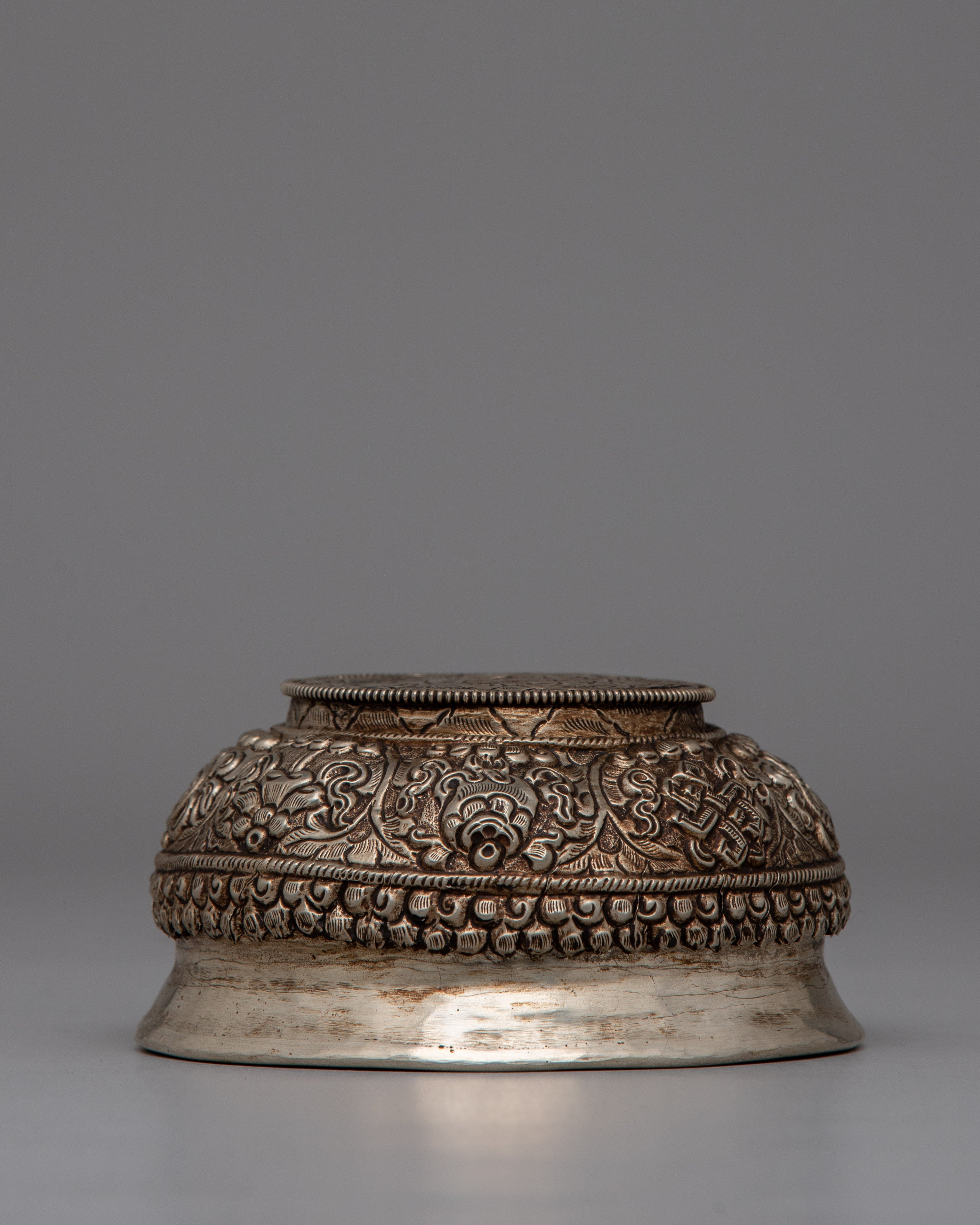 White metal Offering Bowl for Buddhist Altars | Sacred Meditation Gift
