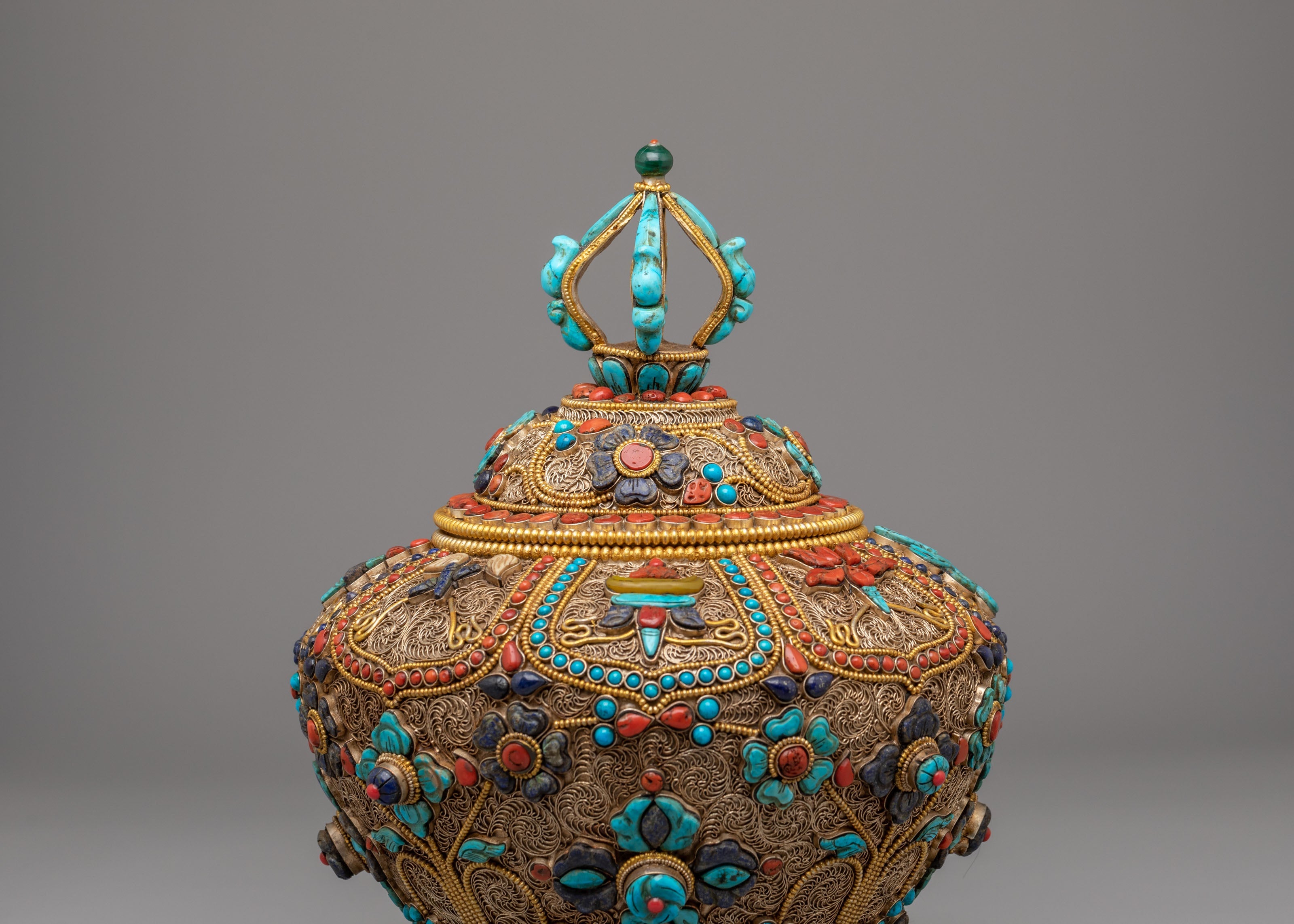 Buddhist Shrine Rice Pot | Filigree Silver Offering Vessel