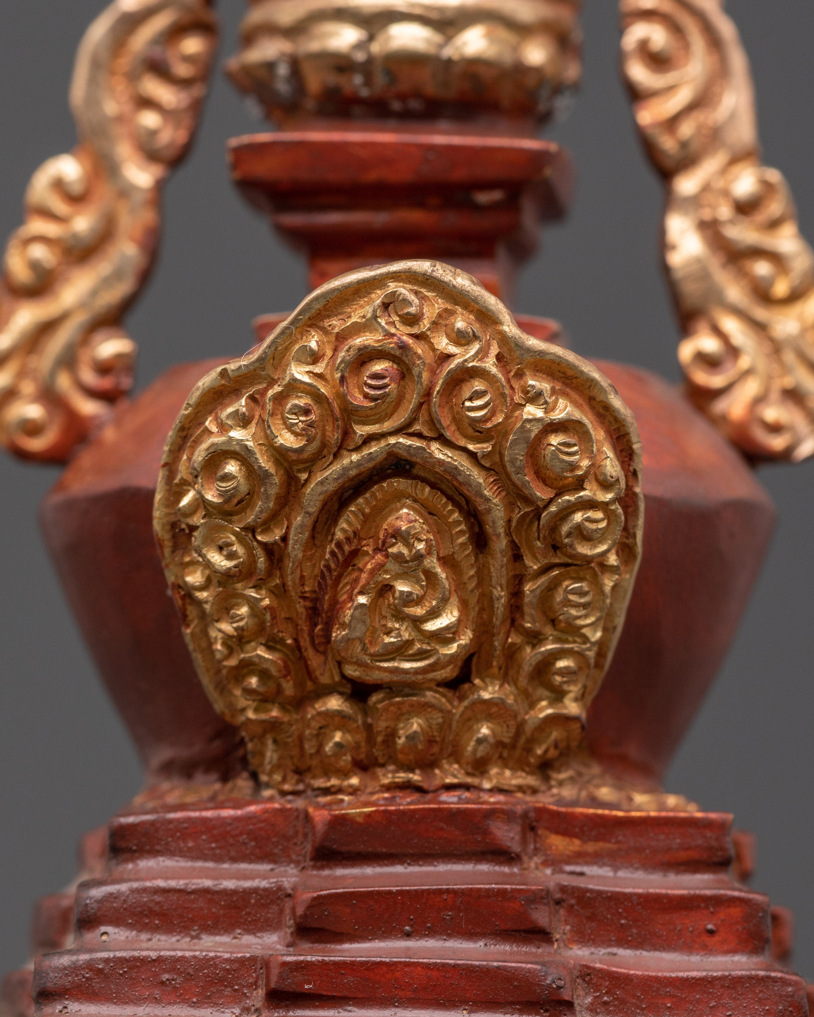 Gold-Plated Copper Stupa With Statue | Sacred Stupa for Shrine, Altar
