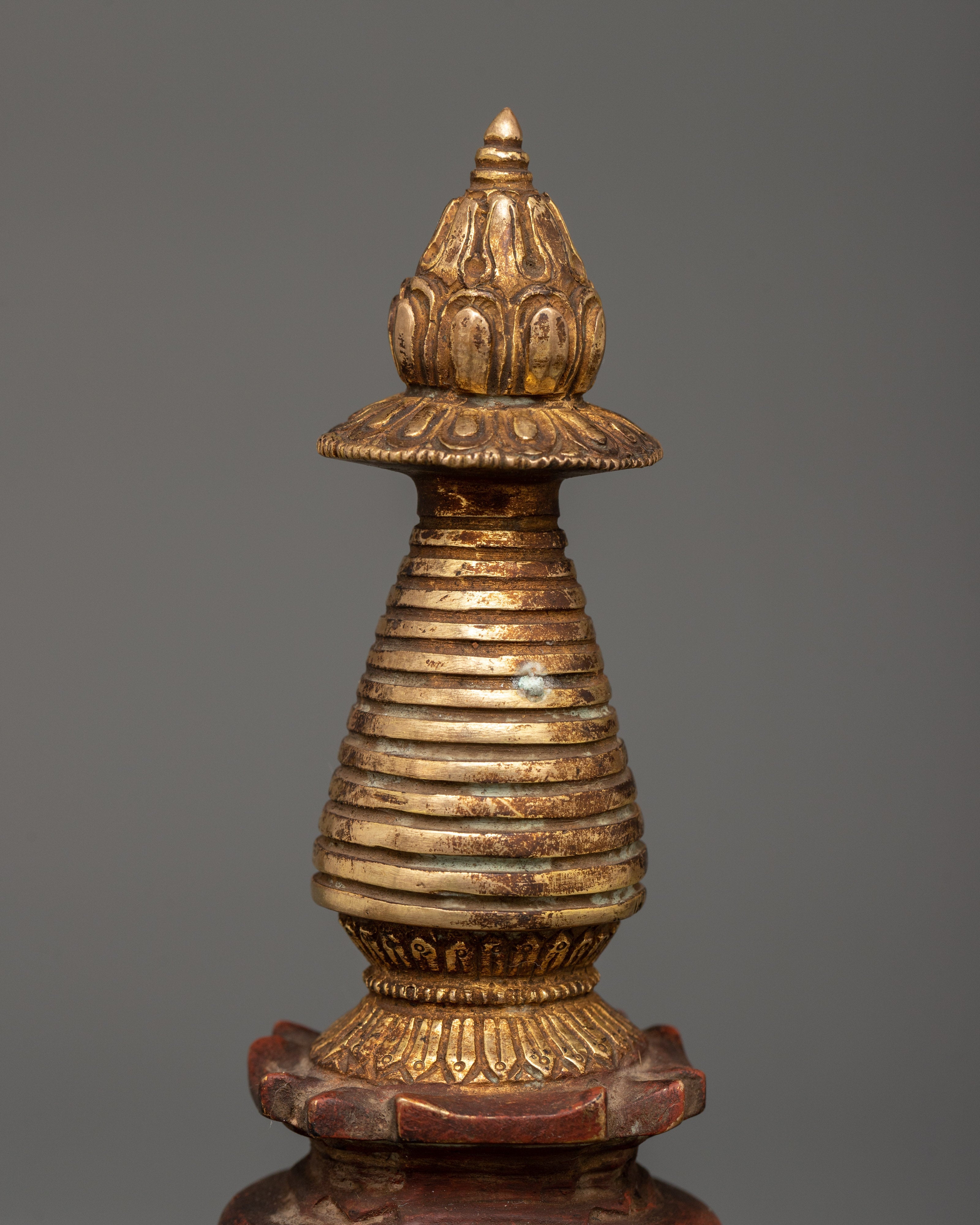 Oxidized Copper Stupa with Gold Plating | Antique Finish Buddhist Sacred Symbol