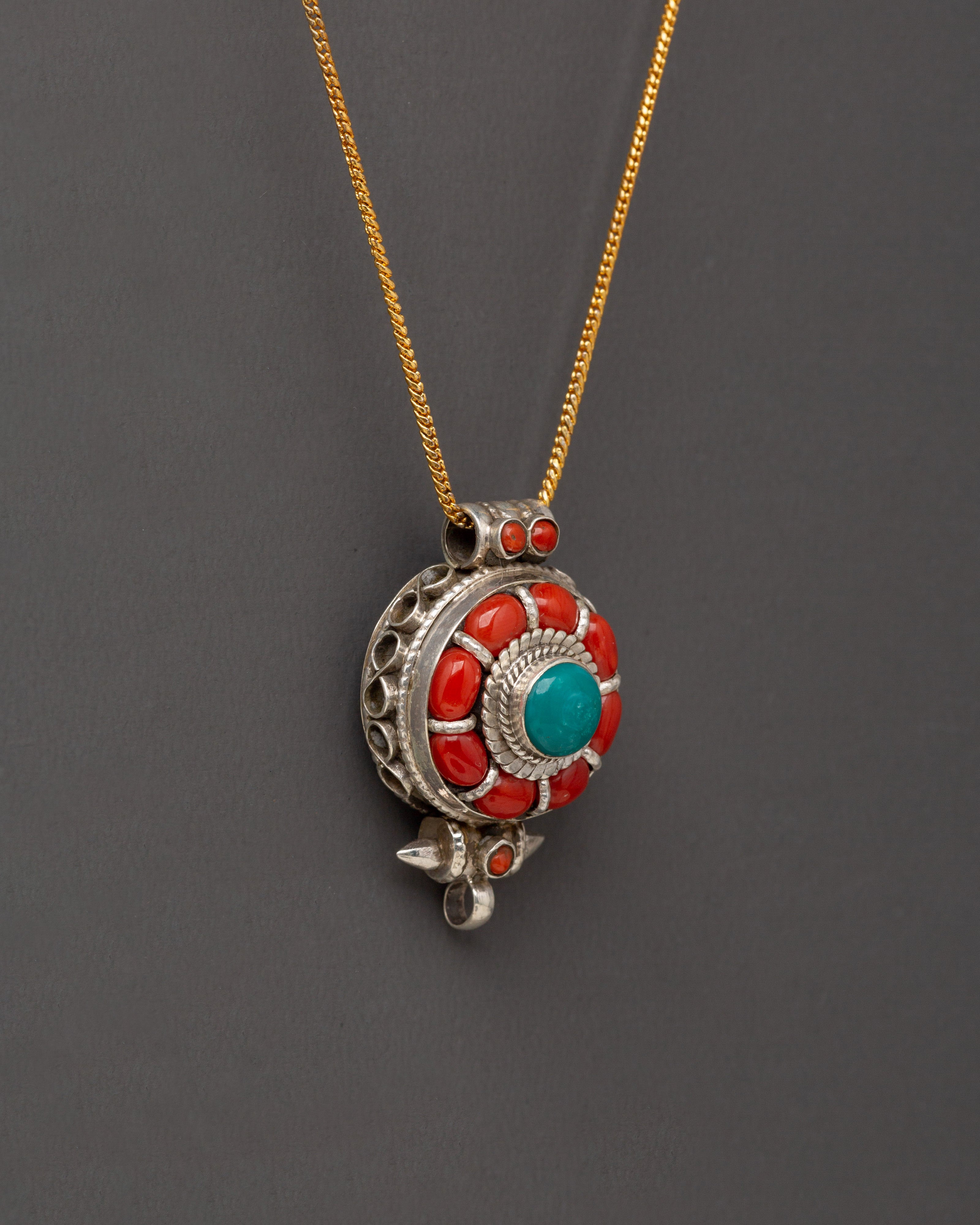 Tribal Prayer Box Locket | Tibetan Sterling Silver Jewelry with Coral & Turquoise