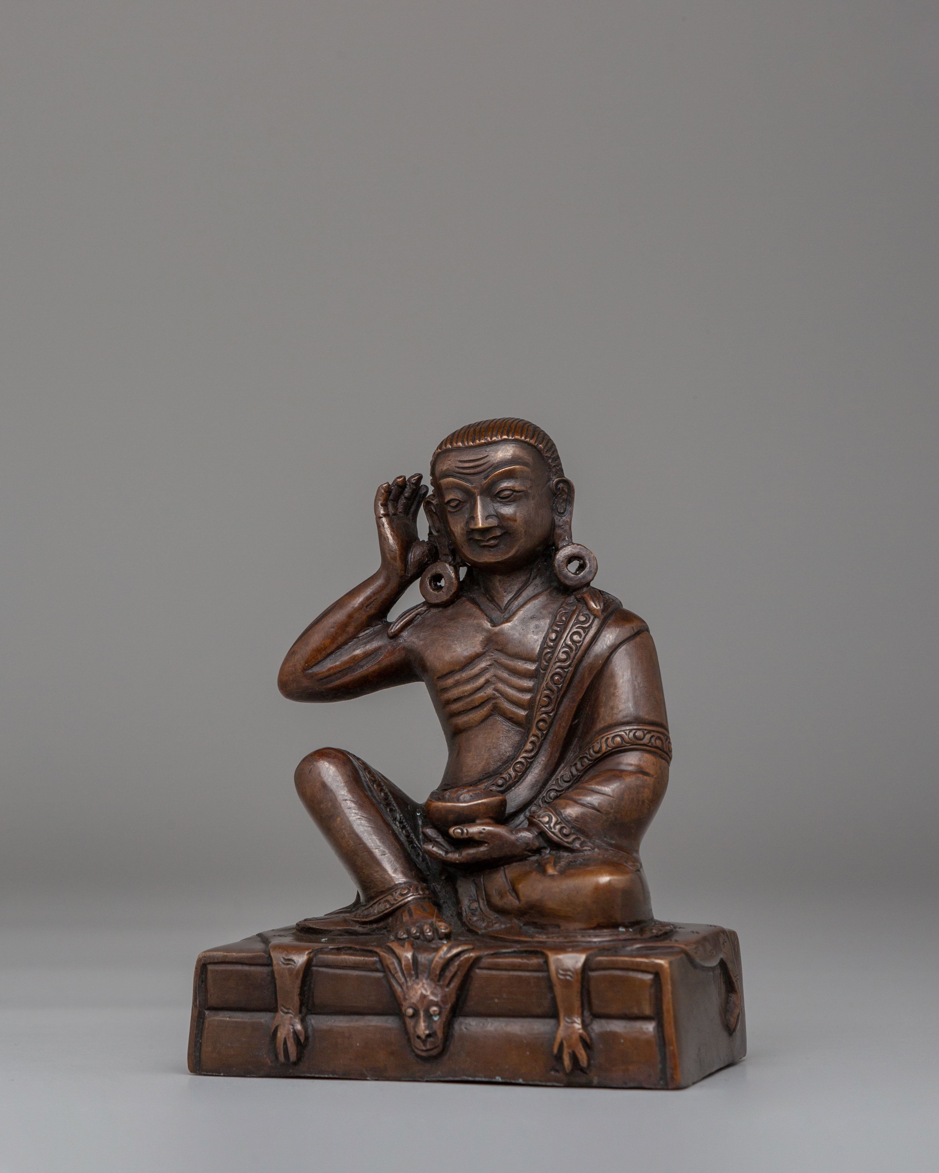 Traditional Tibetan Milarepa Statue | Handcrafted Oxidized Copper Artwork