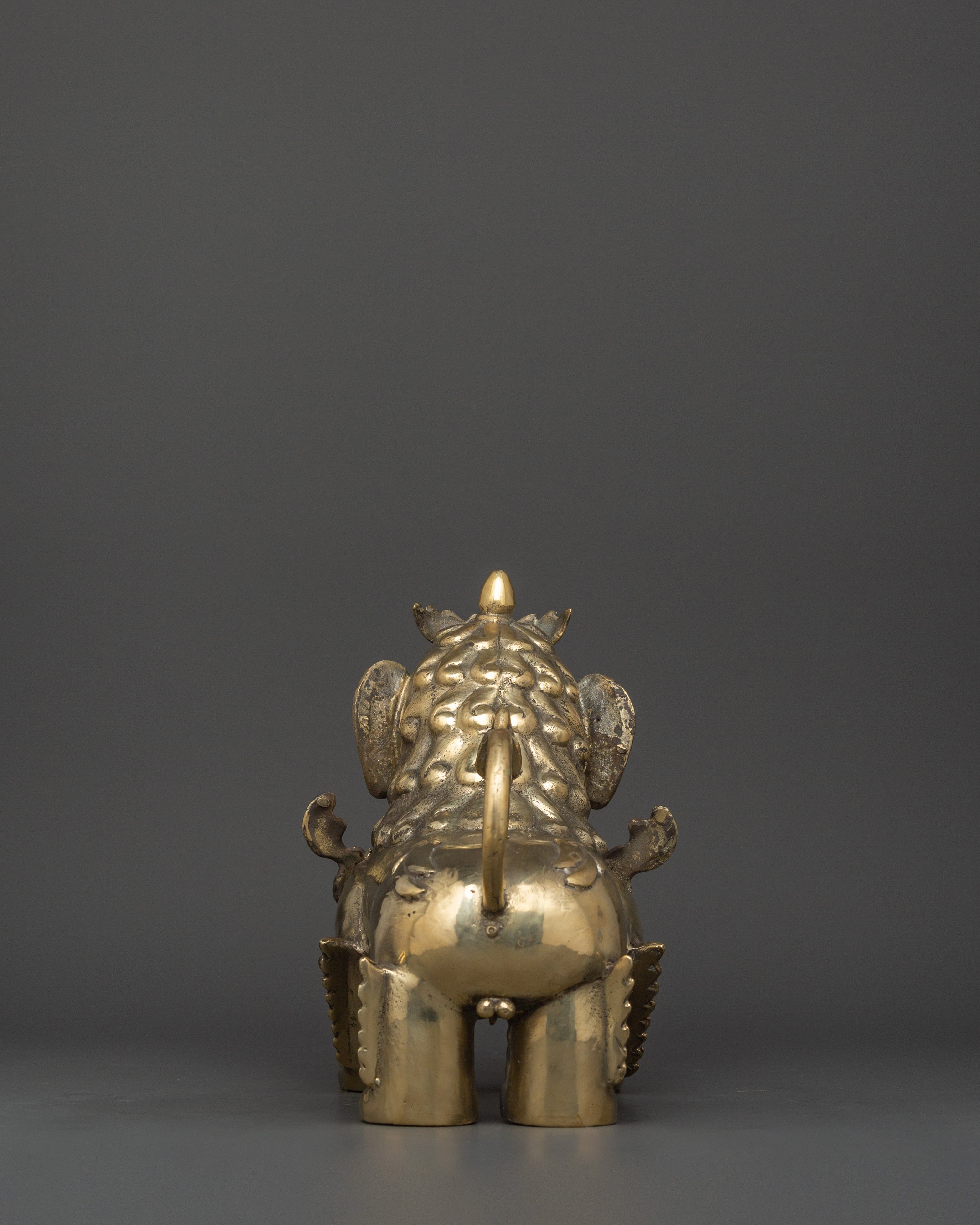Handmade Tibetan Snow Lion Set | Brass Guardian Statues