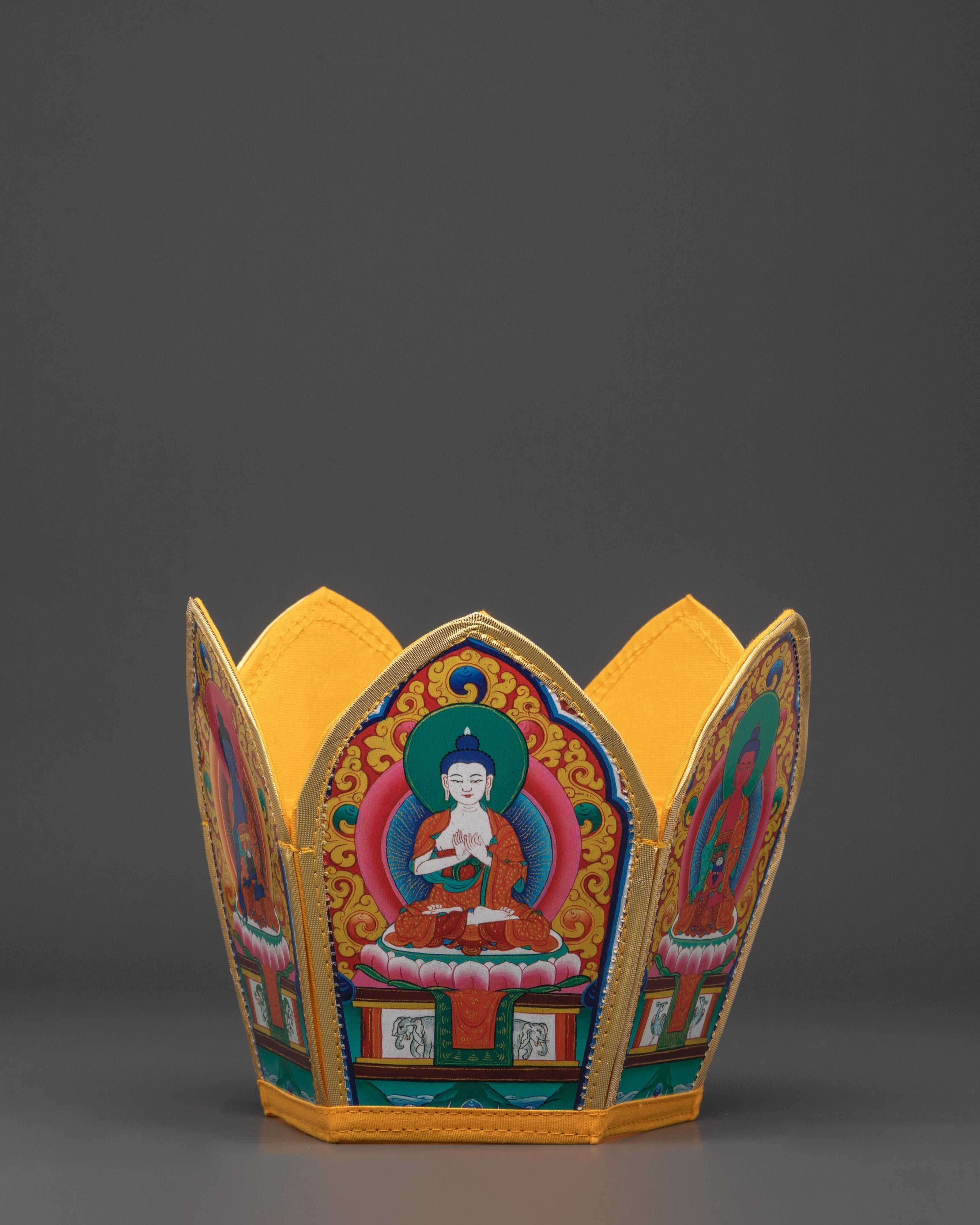 Five Dhyani Buddhas Ritual Crown | Tibetan Buddhist Headpiece in Cloth for Puja