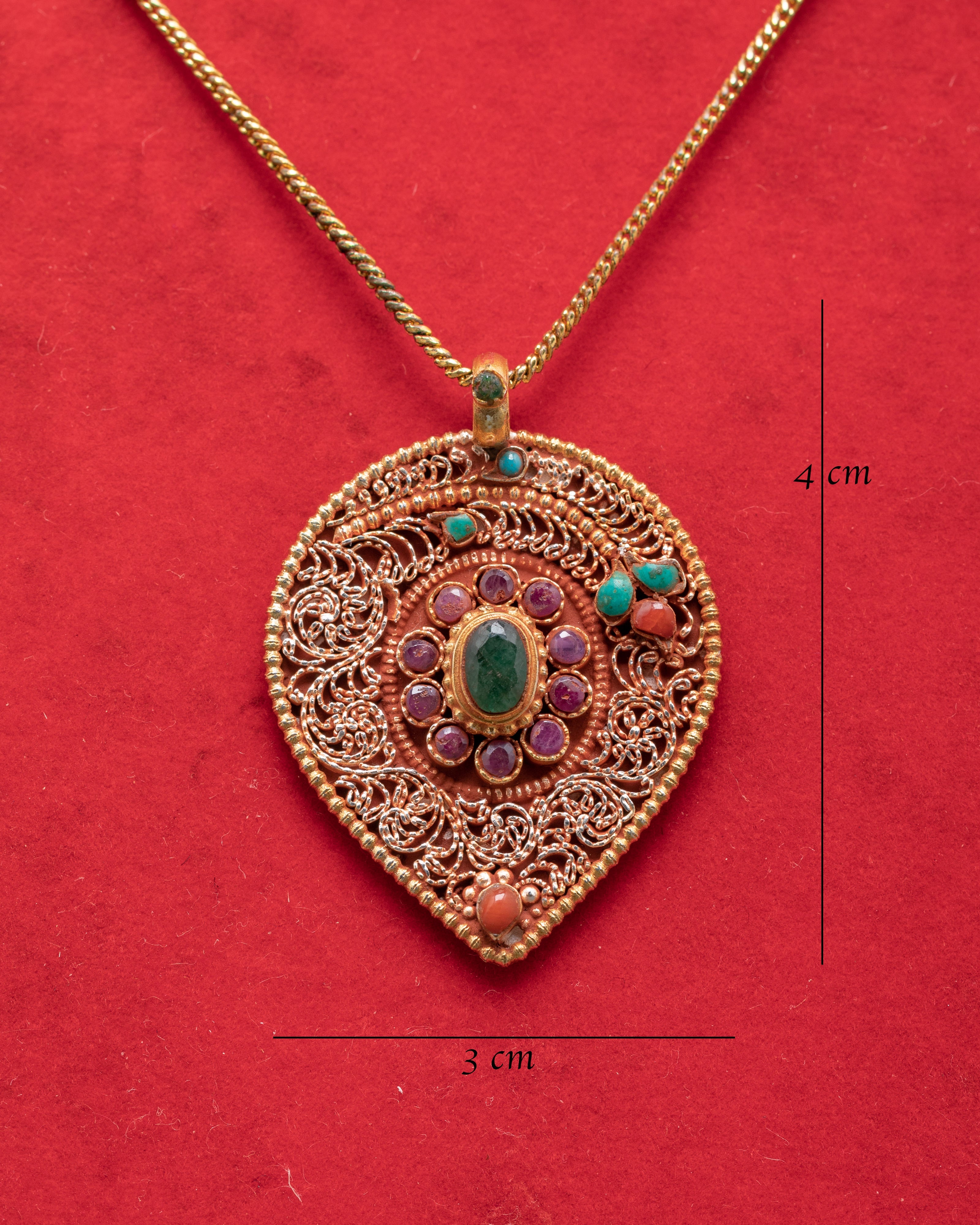 Handcrafted Silver Locket with Gold Plating | Elegant Pendant with Gemstones Inlays