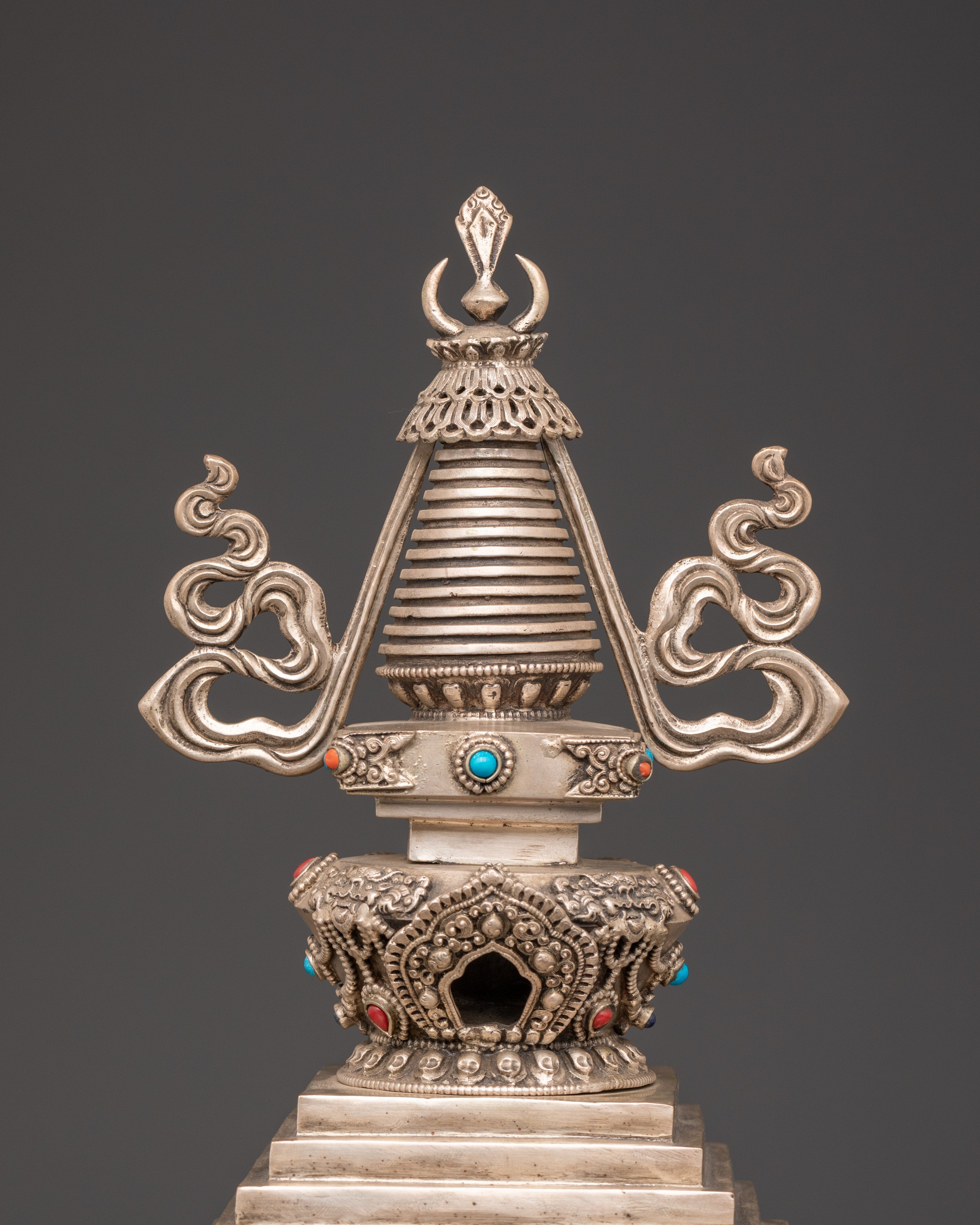 Copper Stupa with Silver Plating | Spiritual Home Decor