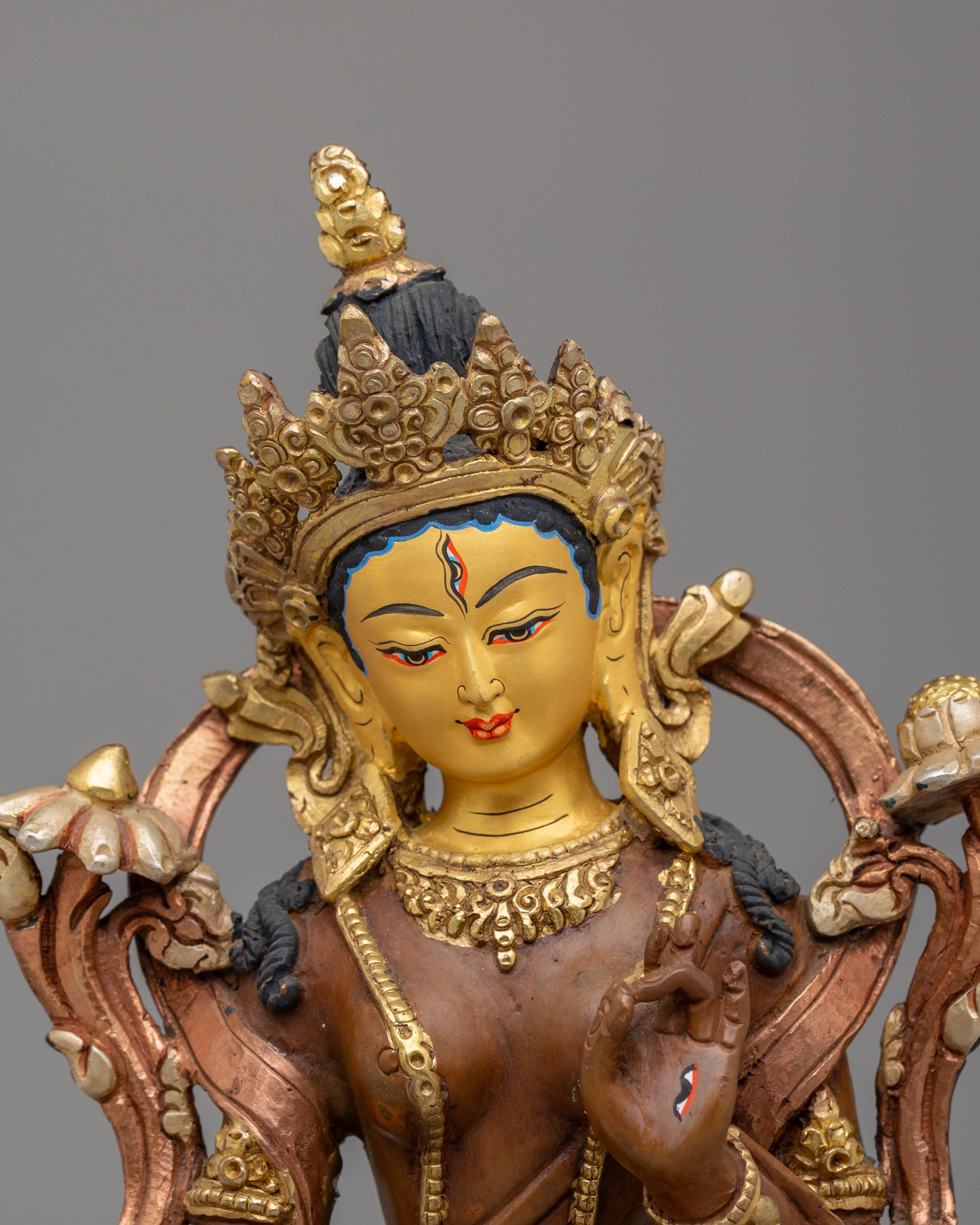 Handcrafted Tibetan White Tara Copper Statue | Spiritual Goddess Statue