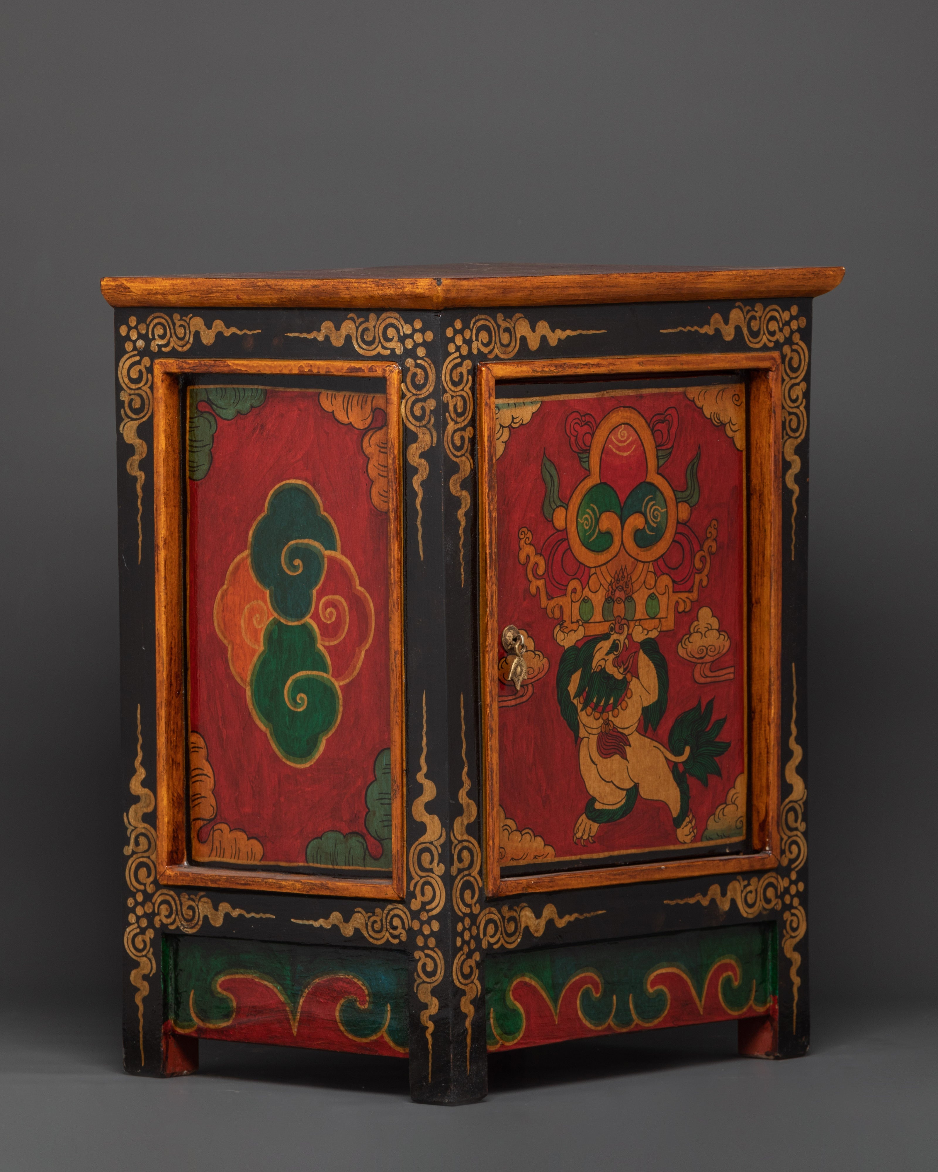 Handcrafted Tibetan Wooden Cabinet | Intricate Handcarving