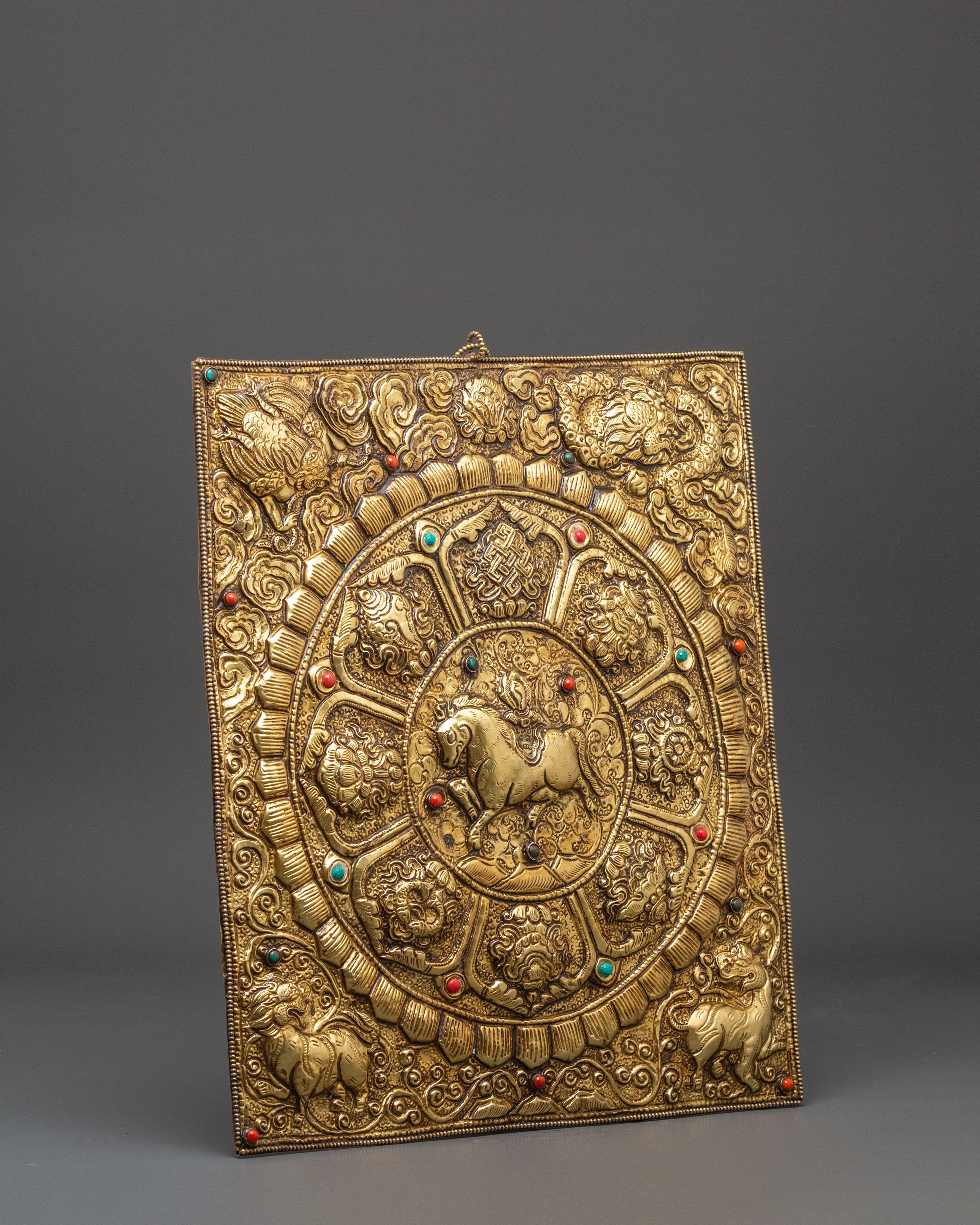 Sacred Tibetan Wind Horse Wall Hanging | Handcrafted Brass Buddhist Wall Art