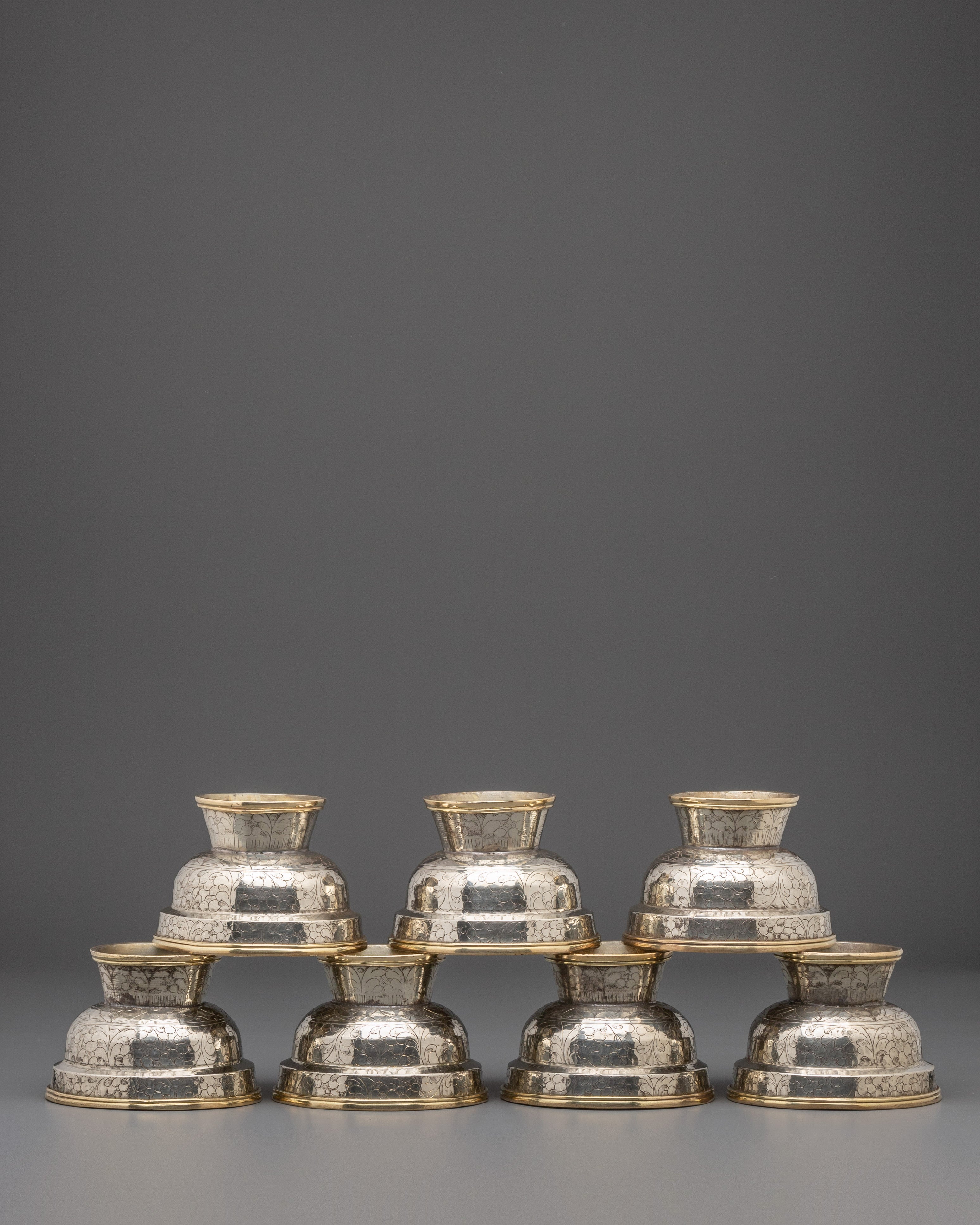 Tibetan Buddhist Silver Offering Bowl Set