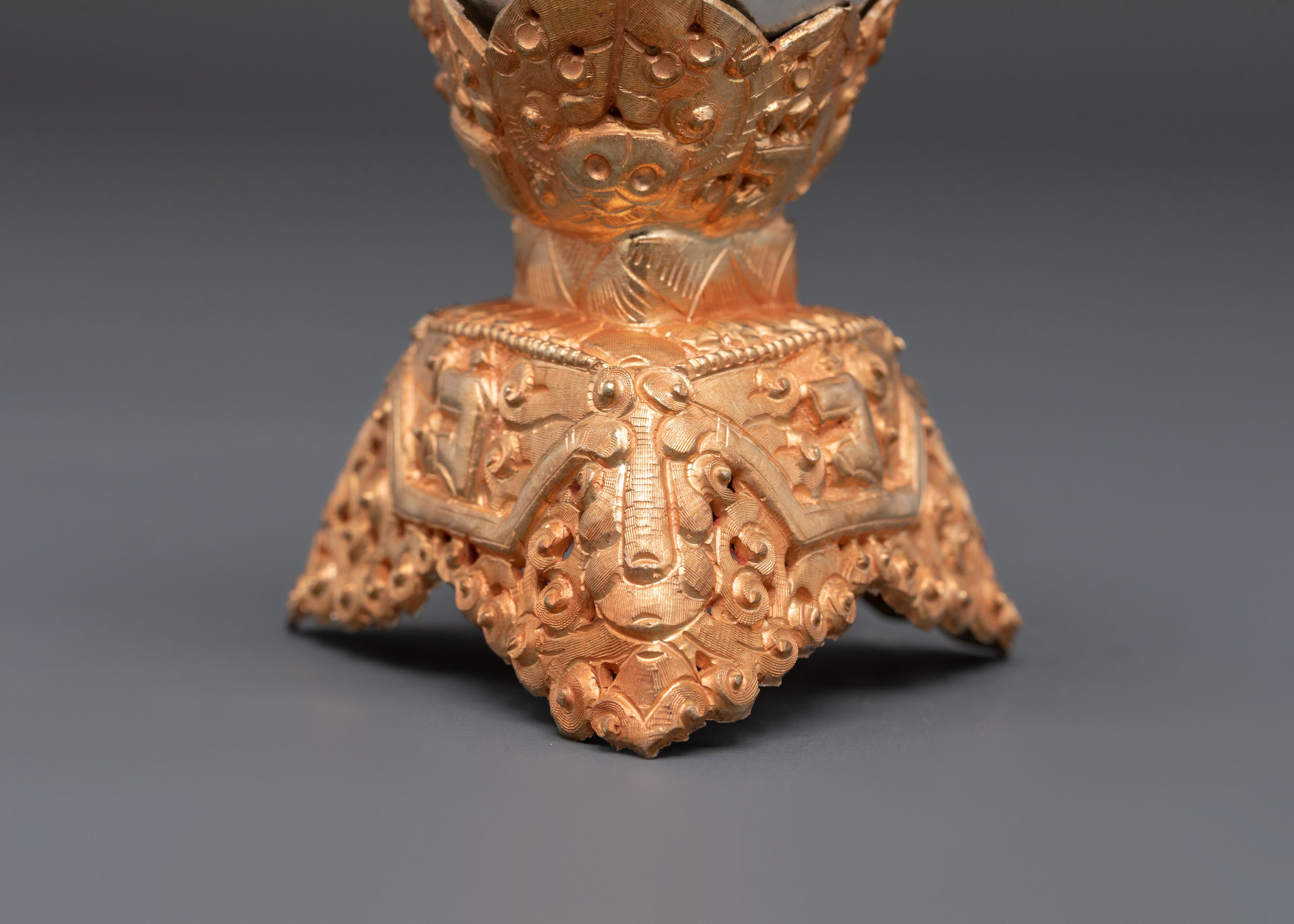Traditional Tibetan Kapala Ritual Item | Handcrafted Copper & Gold Plated Offering Vessel