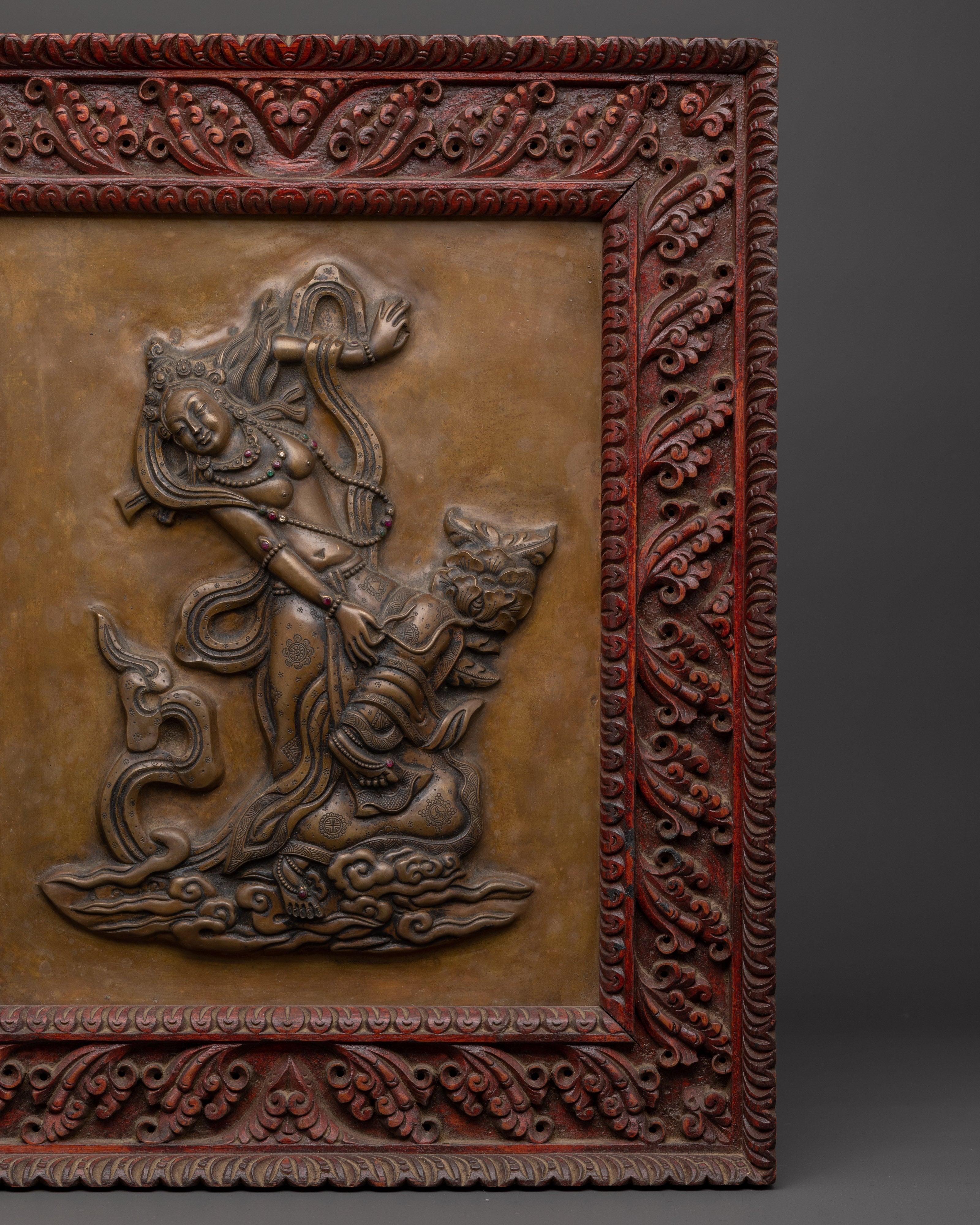 Dancing Deity Brass Wall Hanging | Sacred Art with Carved Frame