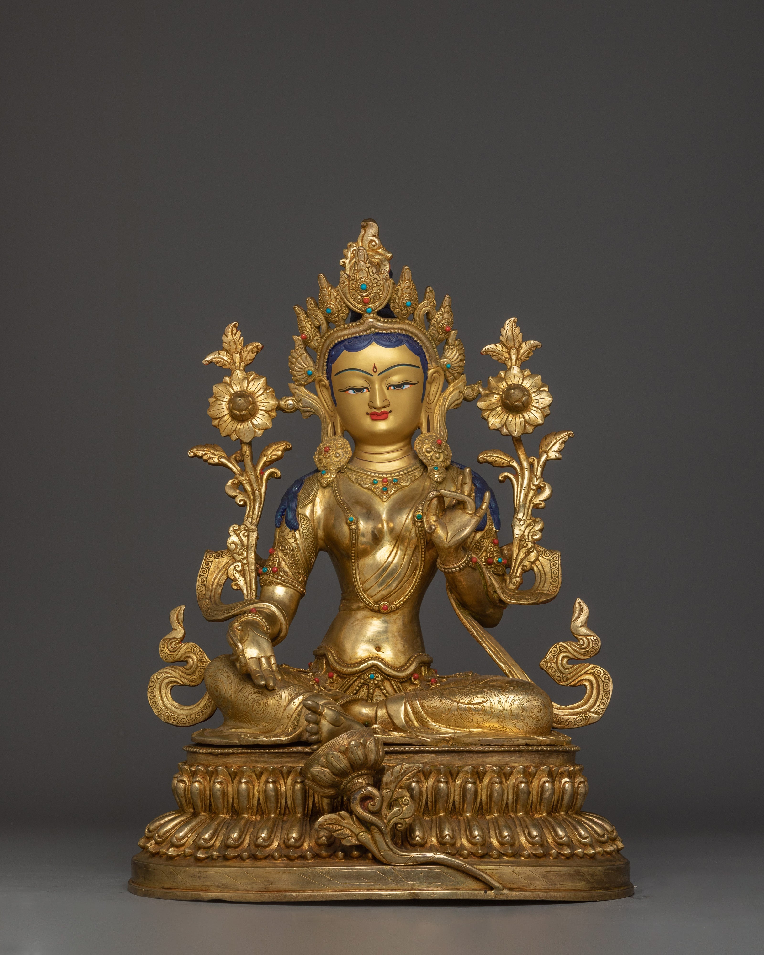 Green Tara Statue in 24K Gold