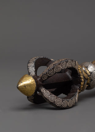 Iron Vajra with Silver & Brass Inlay | Handcrafted Tibetan Ritual Dorje