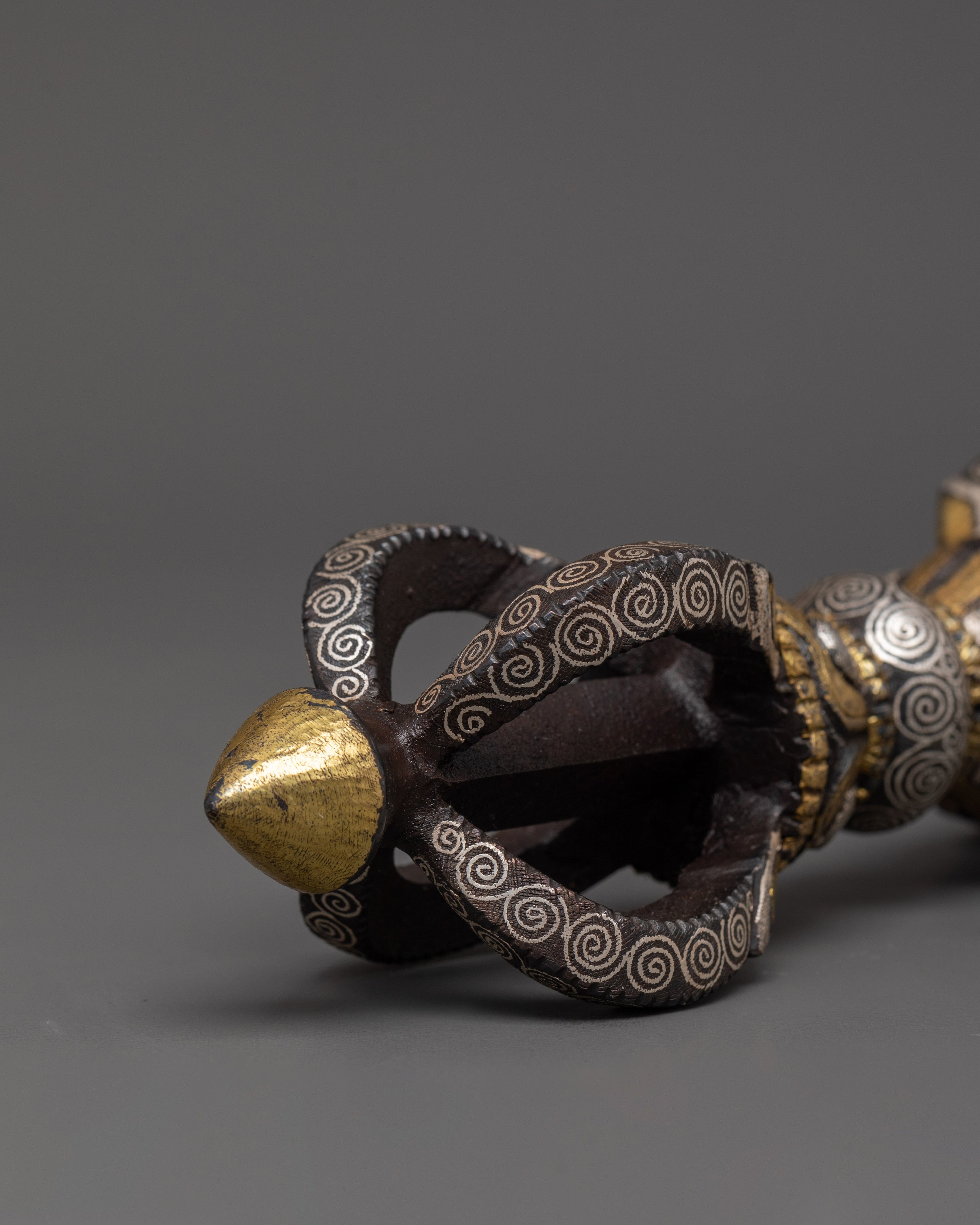 Iron Vajra with Silver & Brass Inlay | Handcrafted Tibetan Ritual Dorje