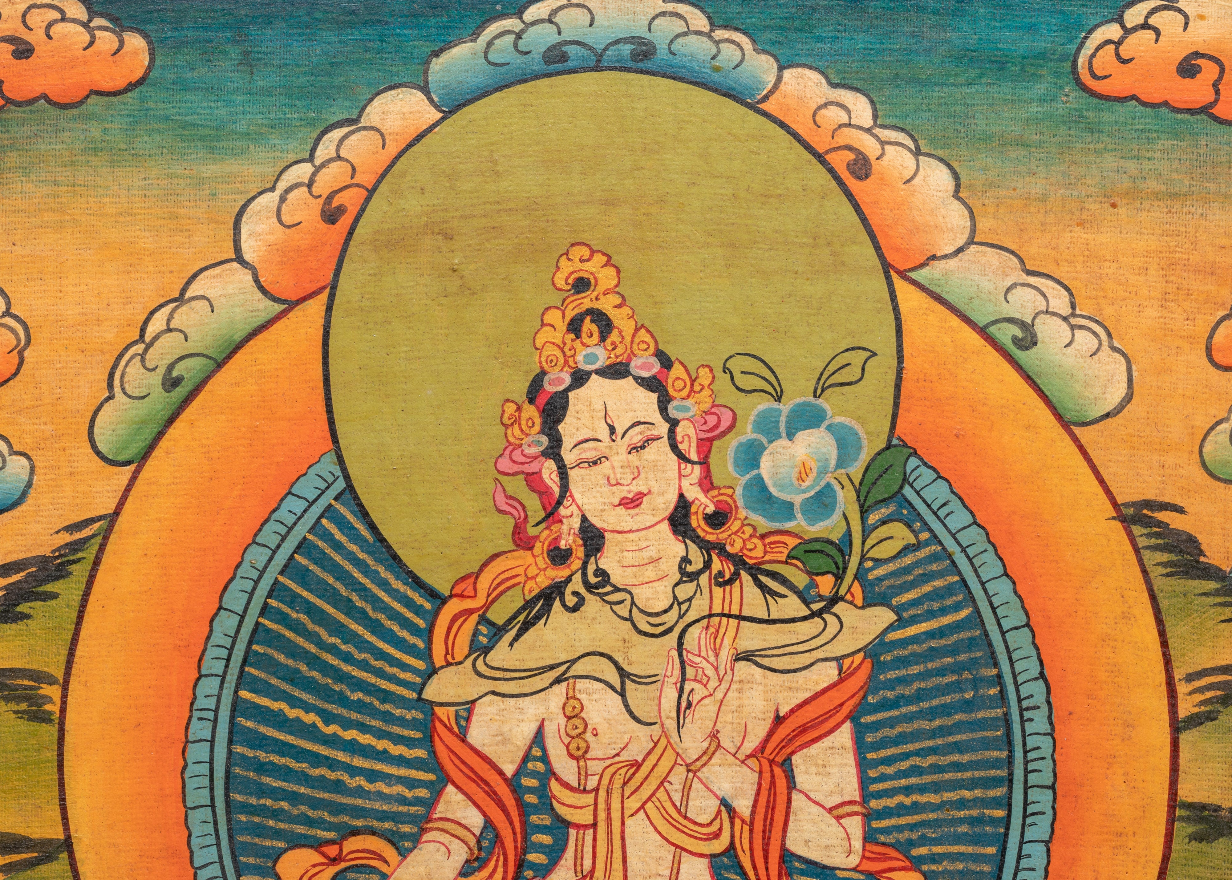 Handcrafted White Tara Wall Art | Tibetan Spiritual Goddess Painting on Wood