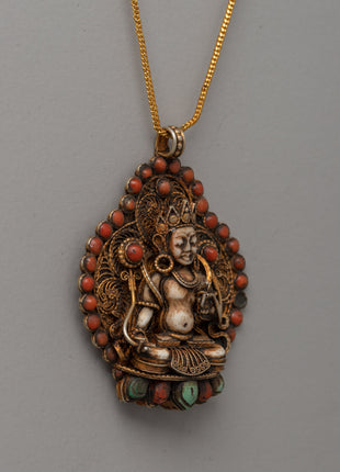 Gold-Plated Filigree Locket | Copper Pendant with White Conch