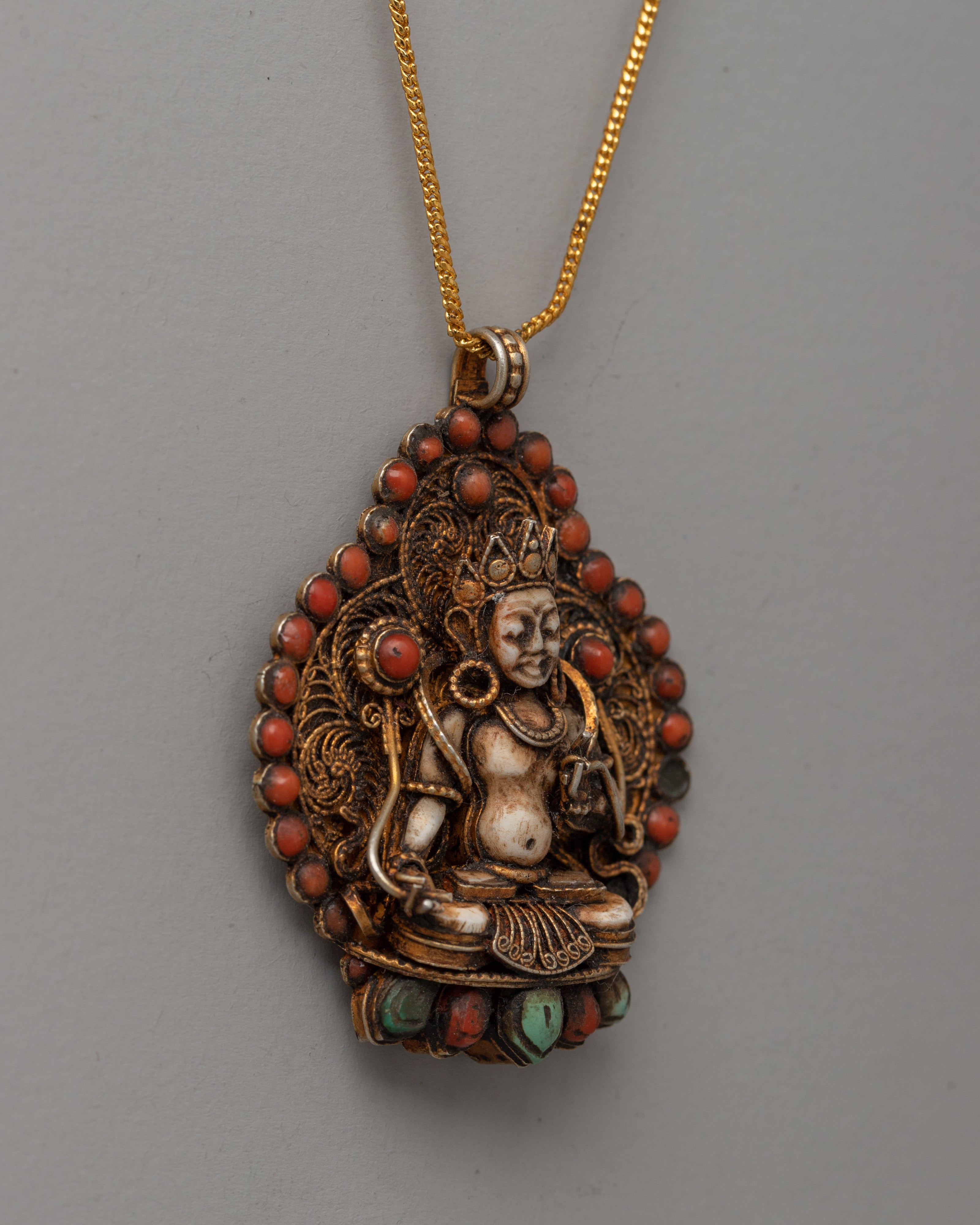 Gold-Plated Filigree Locket | Copper Pendant with White Conch