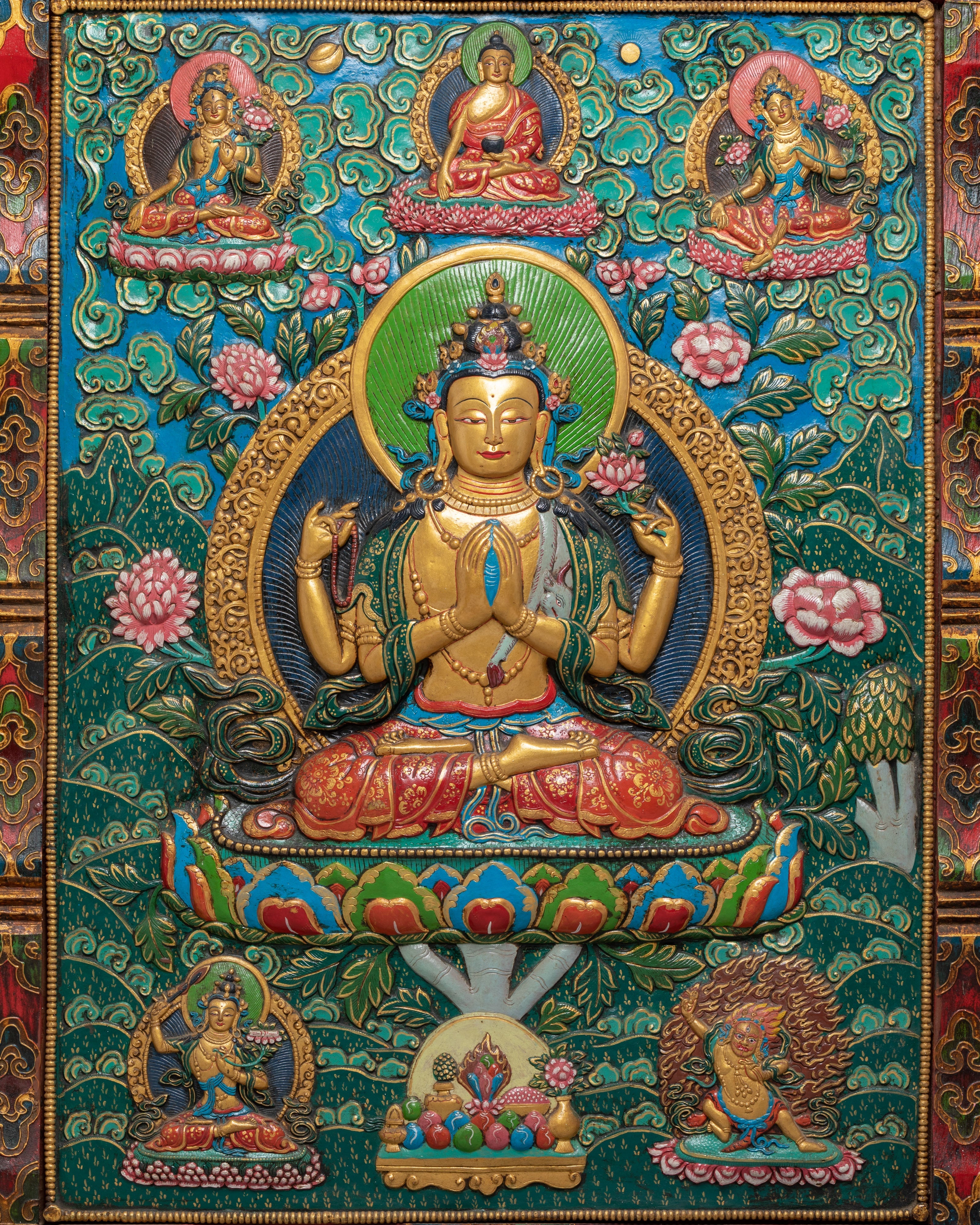Bodhisattva Chenresig Thangka Wall Hanging | Tibetan Avalokiteshvara Decor