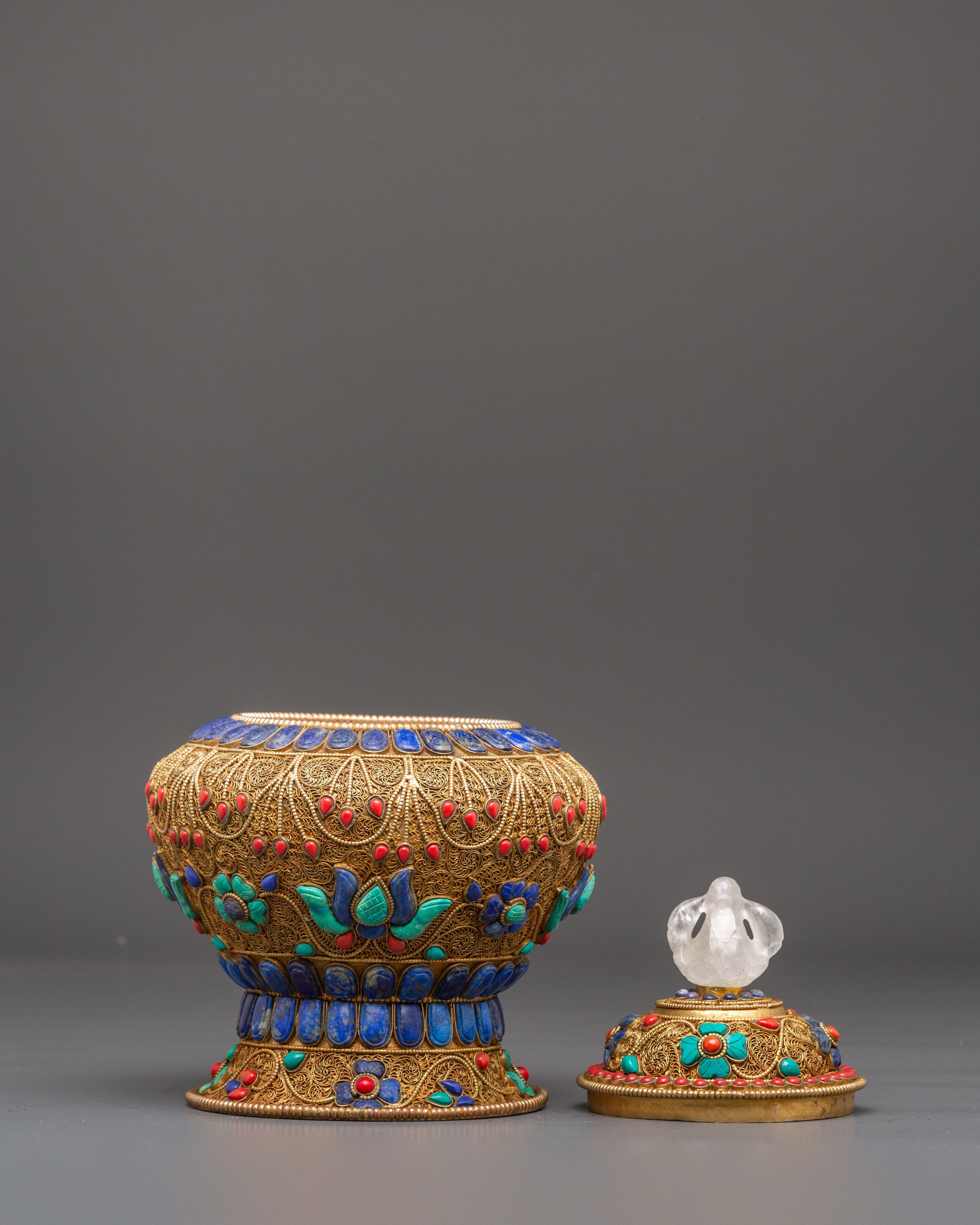 Gold Plated Rice Pot for Ritual Altar | Handcrafted Buddhist Altar Decor