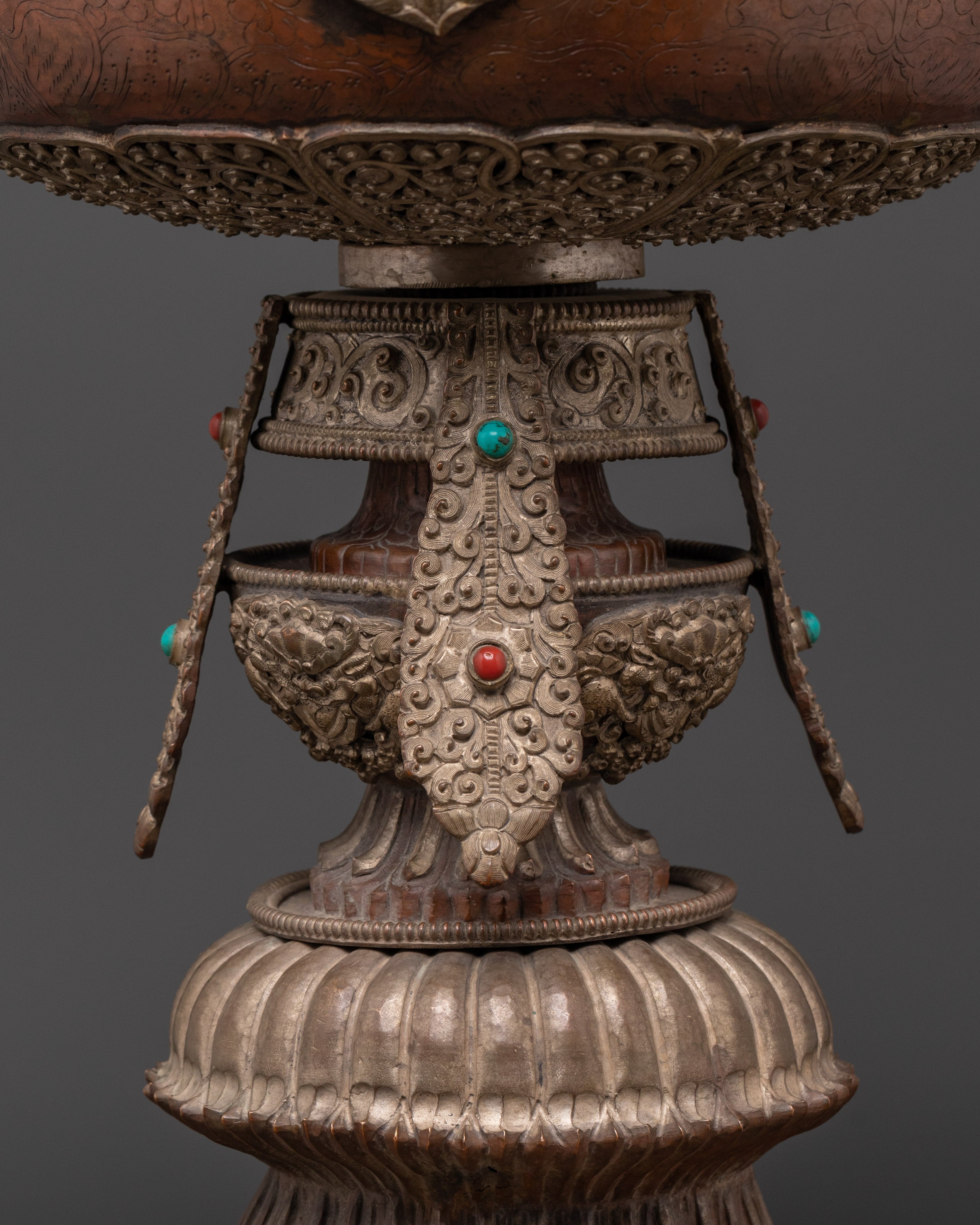 Handmade Spiritual Butter Lamp | Unique Oxidized Copper & Silver Plated Design