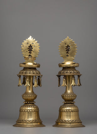 Decorative Panas Lamp Set (Pair) | Traditional Brass Lamps for Home and Temple Decor