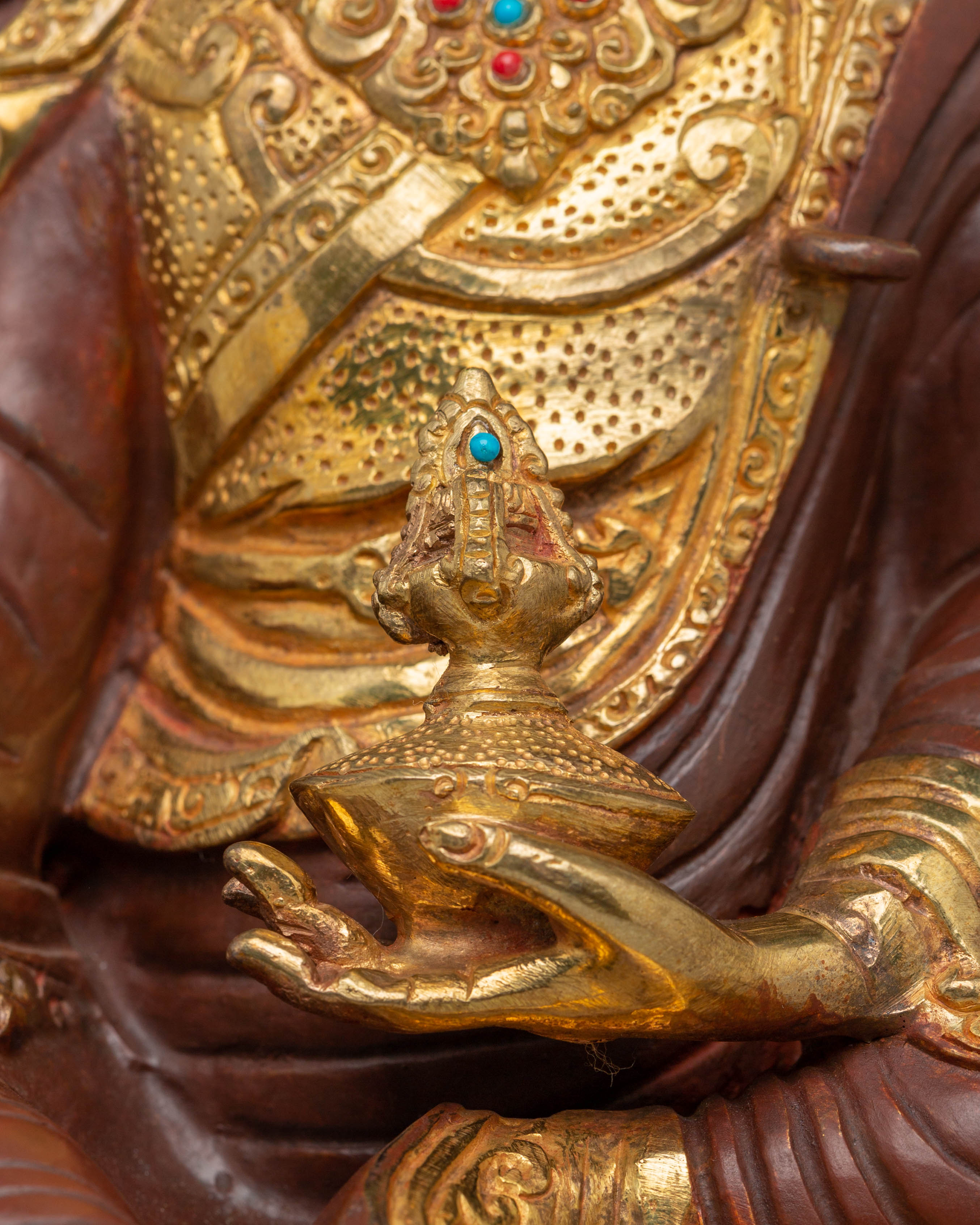 Padmasambhava Himalayan Statue | Copper, Gold-Plated with Coral & Turquoise Accents